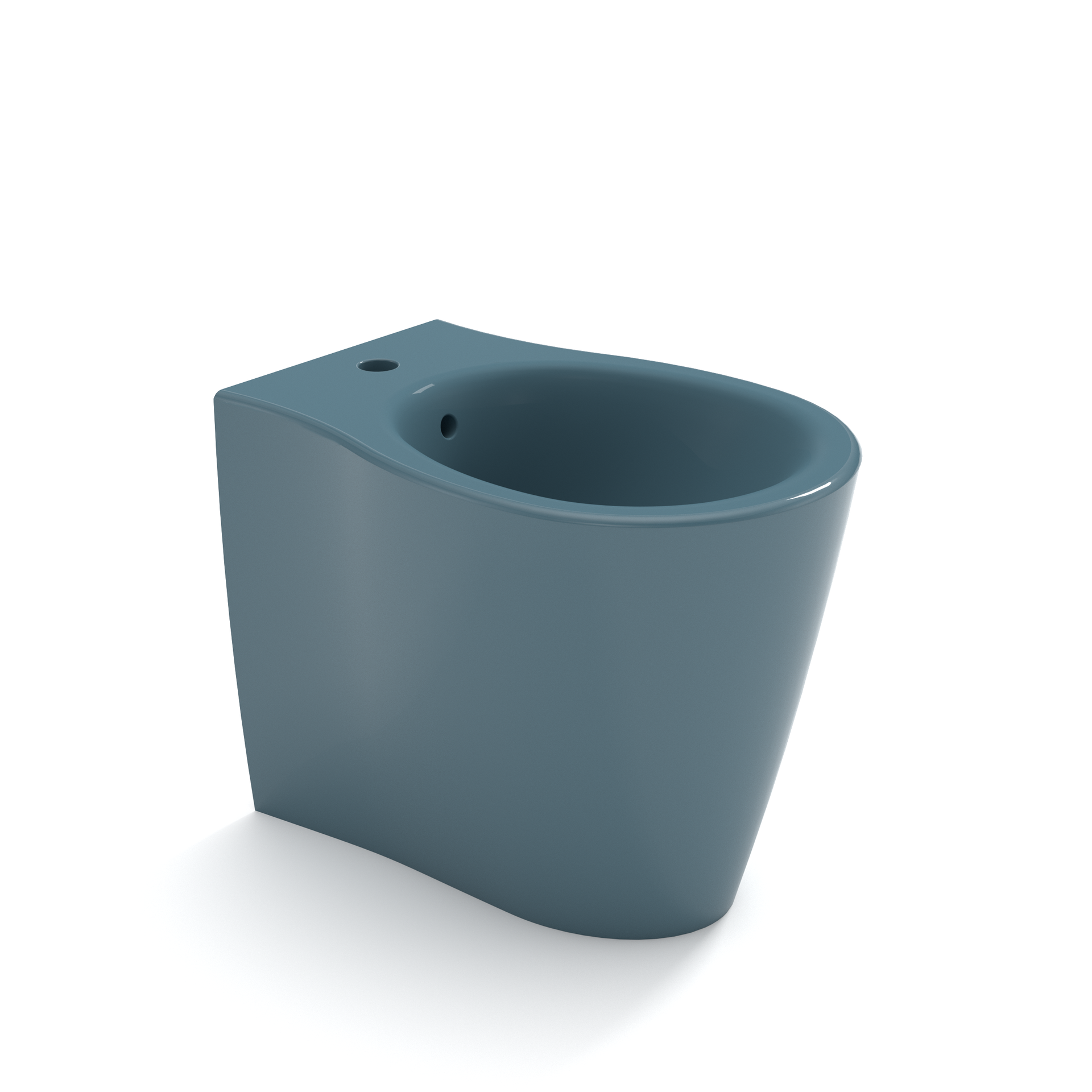 Vaso WC moderno blu-grigio isolato su sfondo bianco