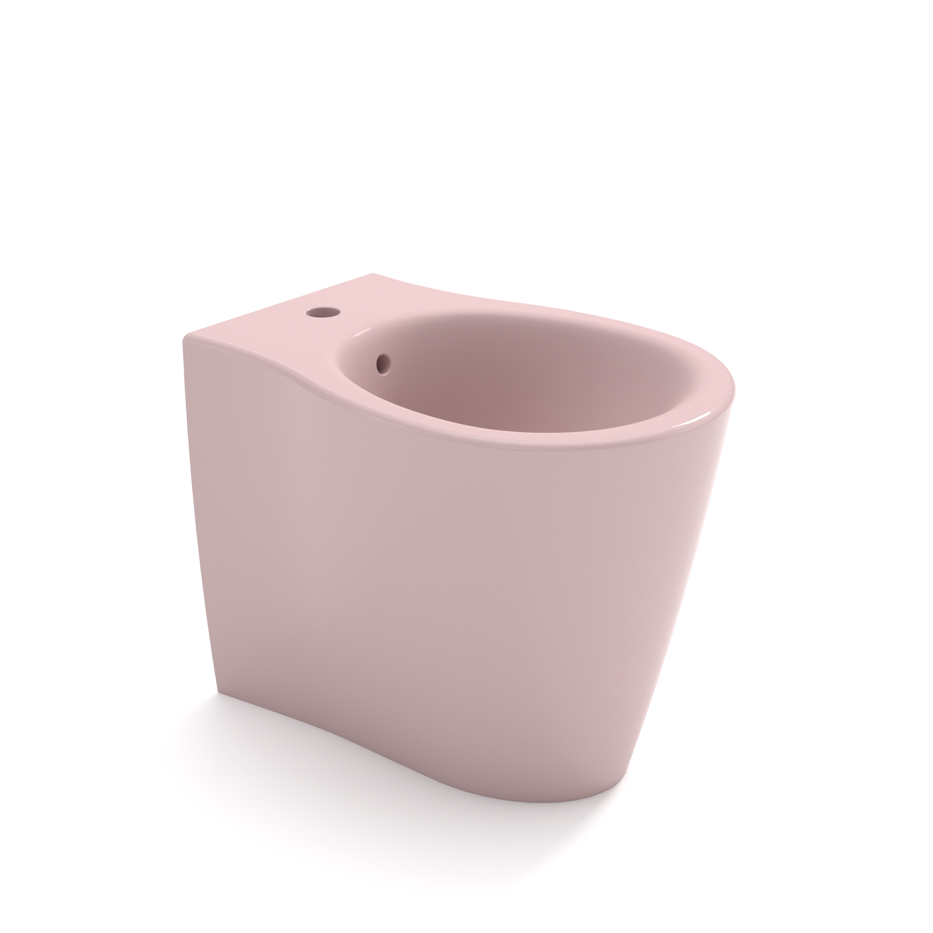 Vaso WC in ceramica rosa su sfondo bianco