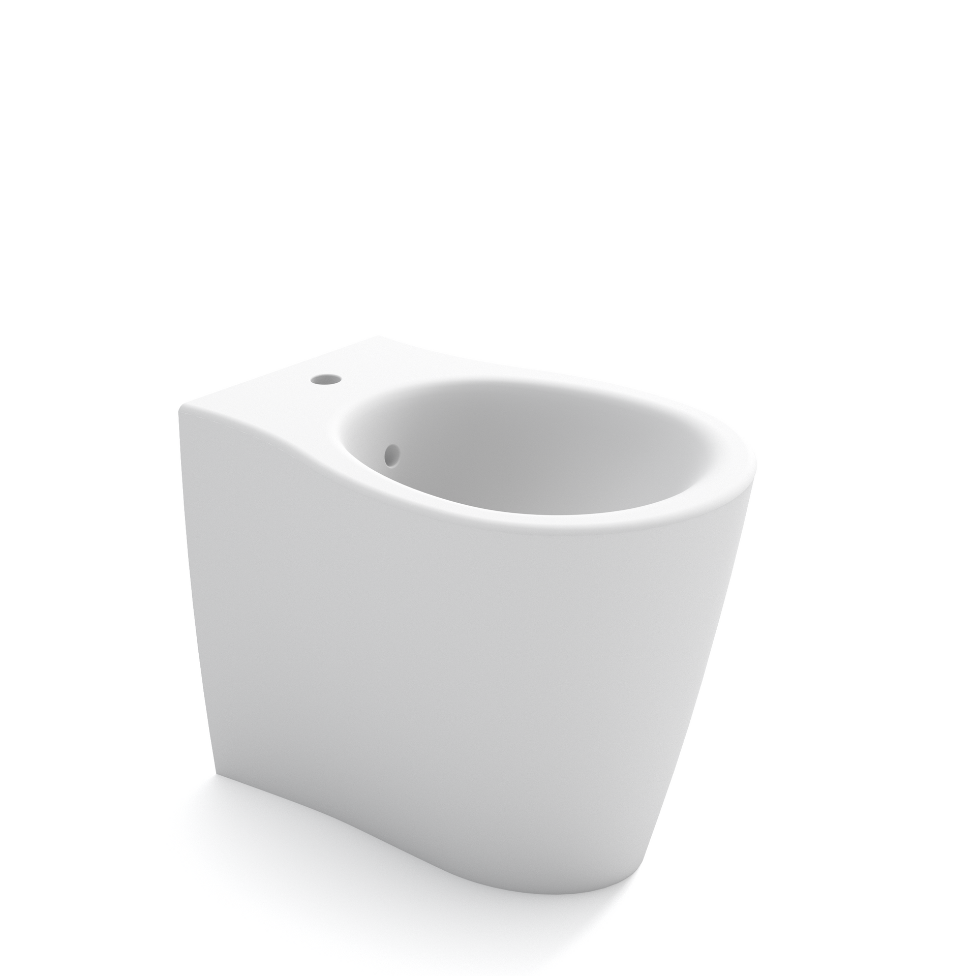 WC in ceramica bianca dal design moderno e curvo su sfondo neutro.