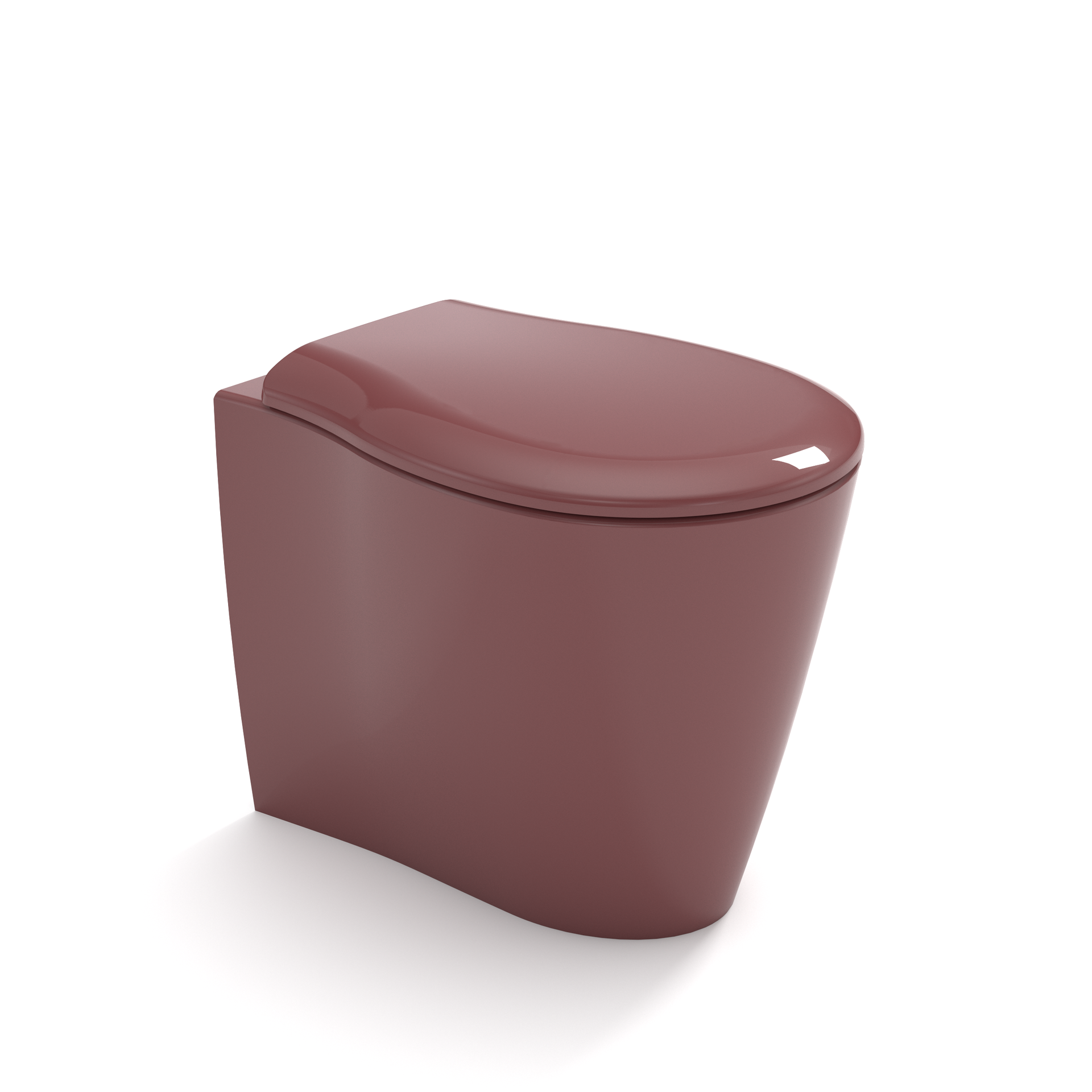 Cestino per rifiuti color bordeaux con coperchio curvo e chiuso su sfondo bianco.