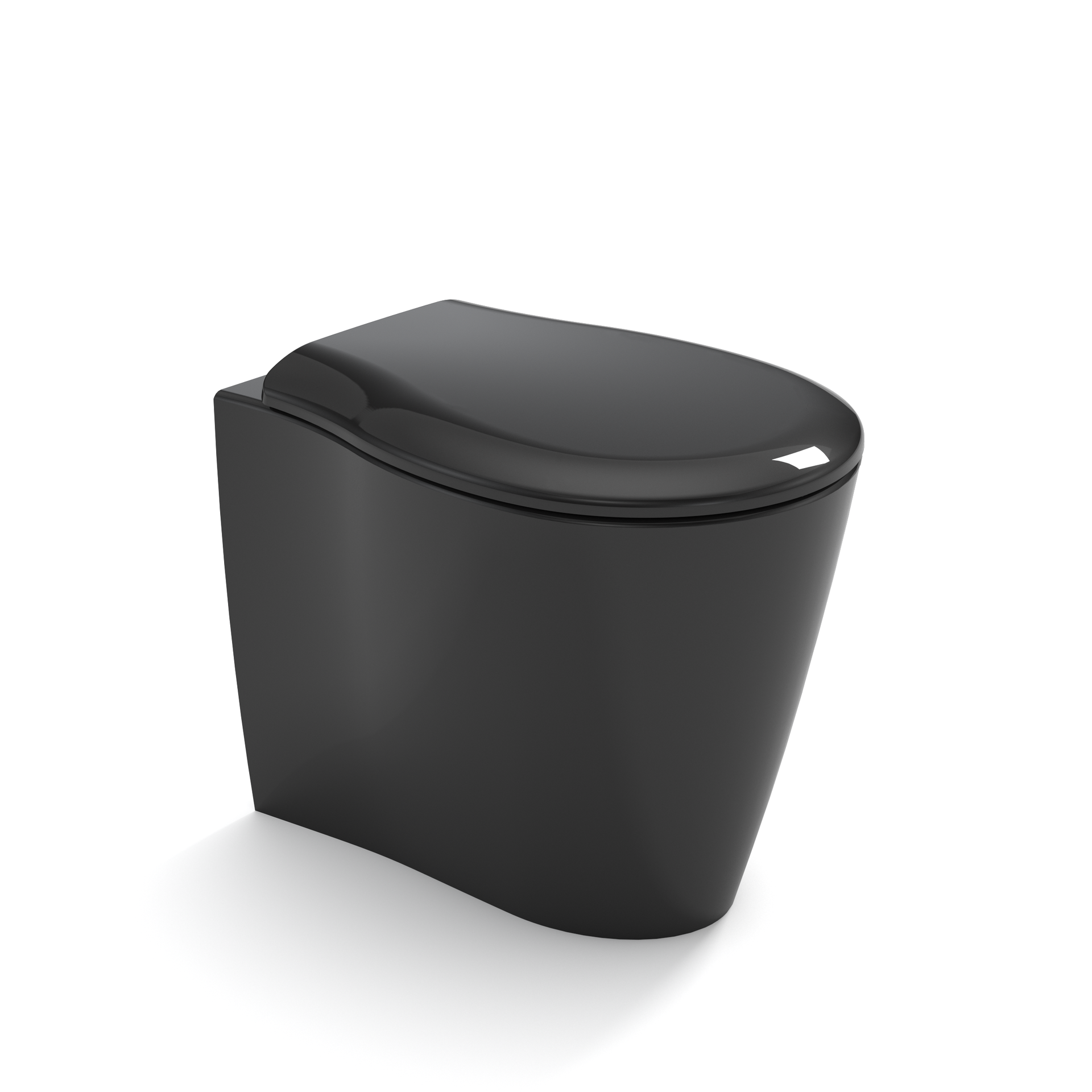 WC moderno nero con coperchio chiuso su sfondo bianco.