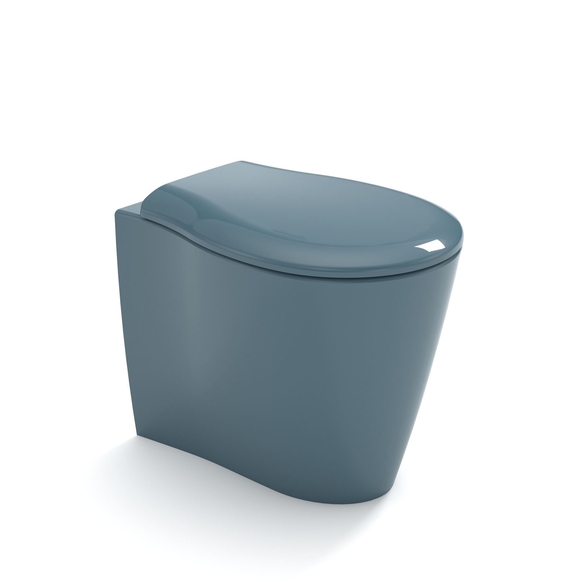 WC moderno blu-grigio su sfondo bianco.