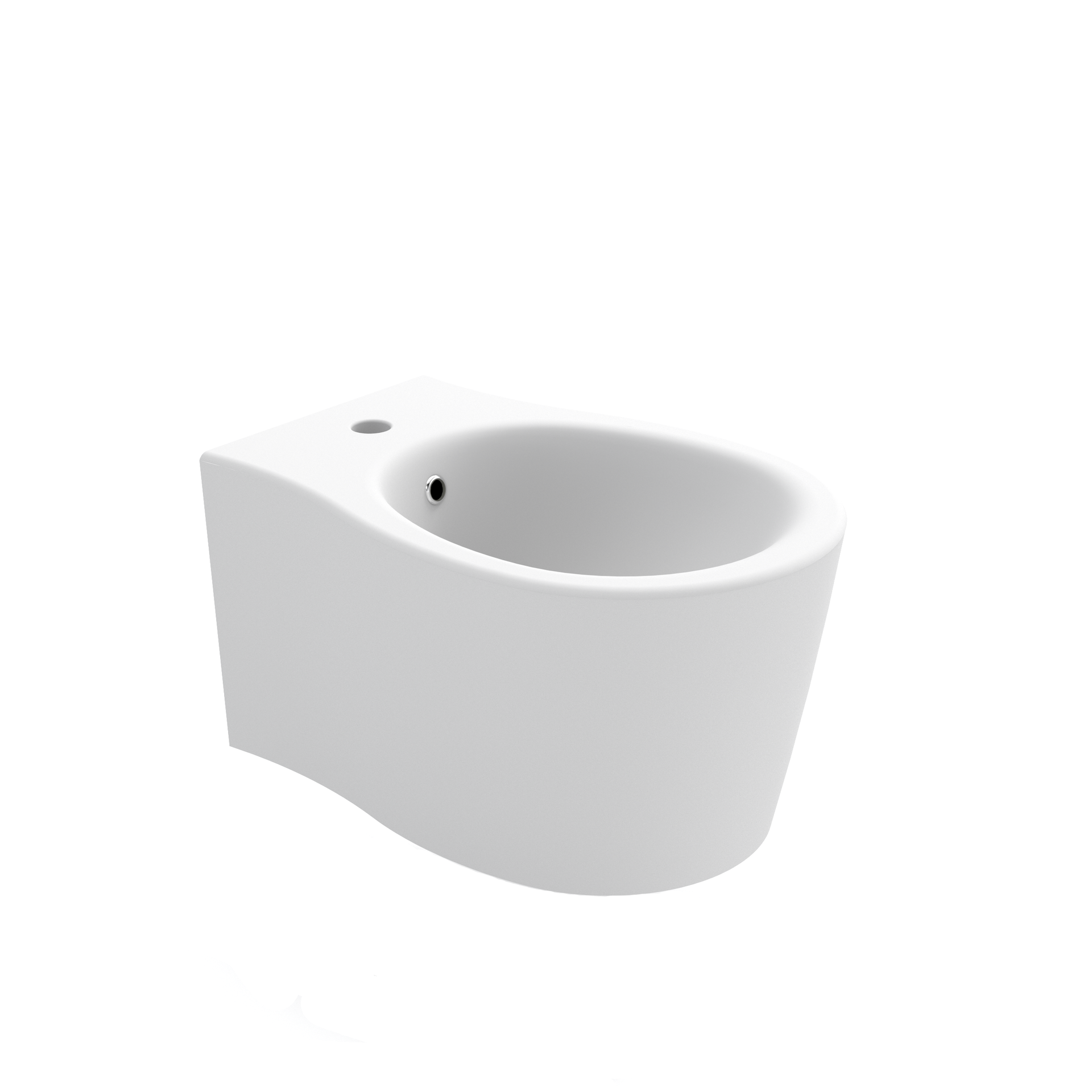 Bidet in ceramica bianca a parete con lavabo ovale e foro per rubinetto singolo.