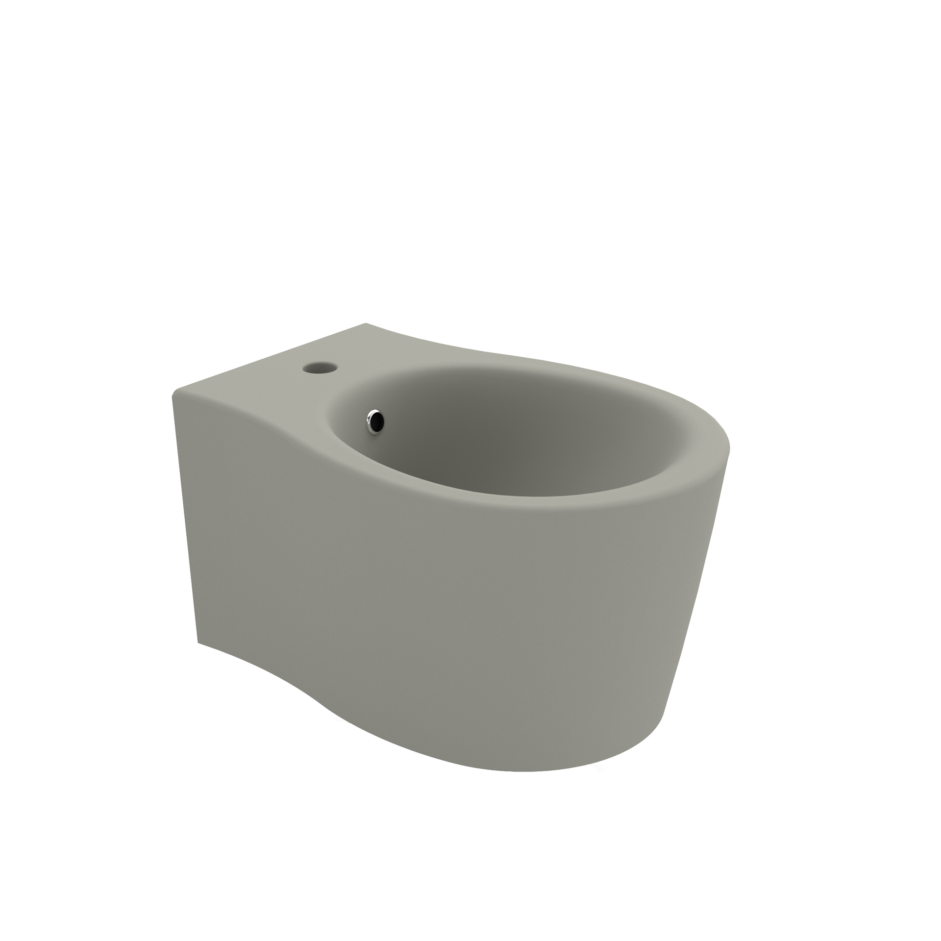 Vaso WC in ceramica grigia con sedile aperto e piccoli fori laterali, mostrato su sfondo bianco.