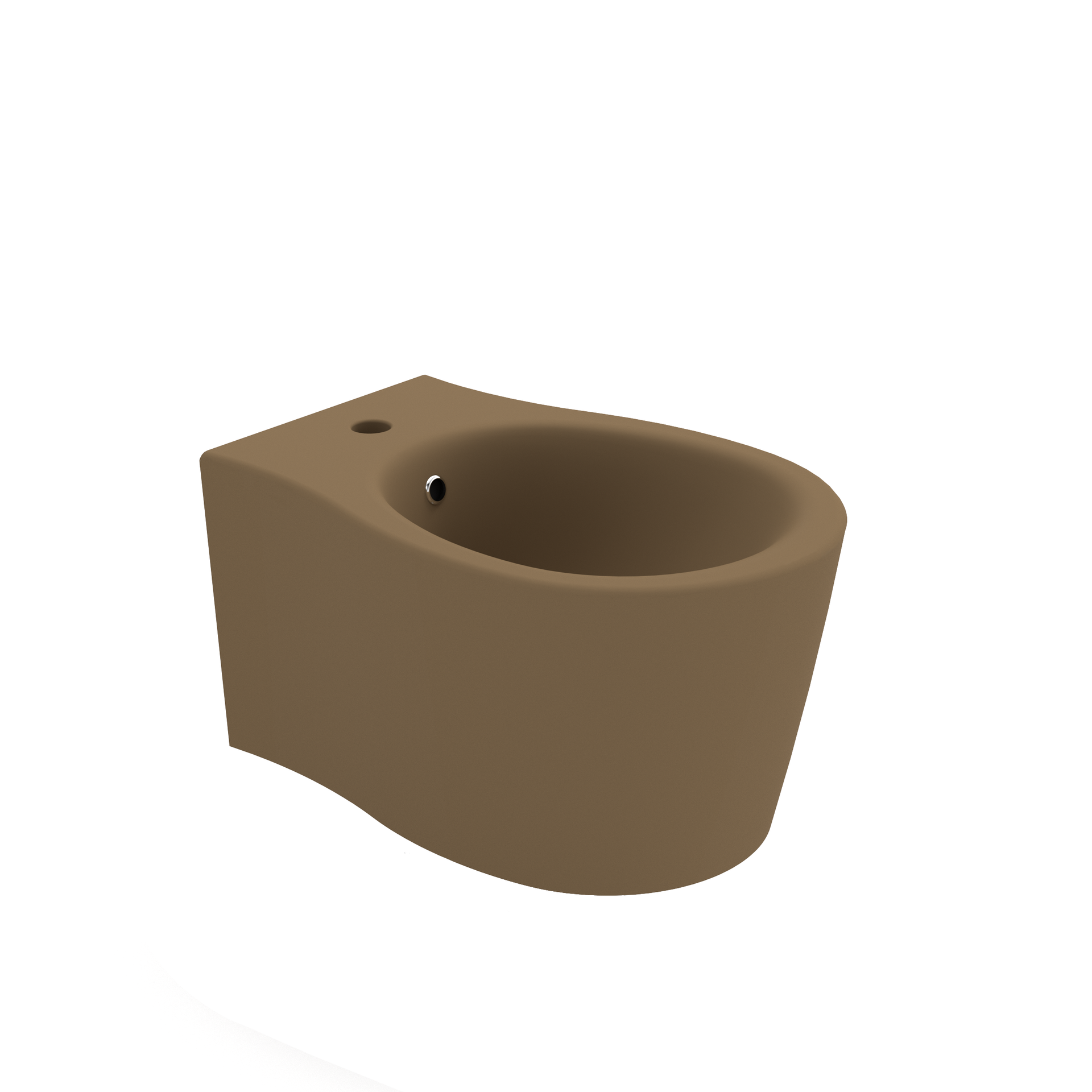 Vaso WC moderno marrone con parte frontale arrotondata e vasca ovale su sfondo bianco.