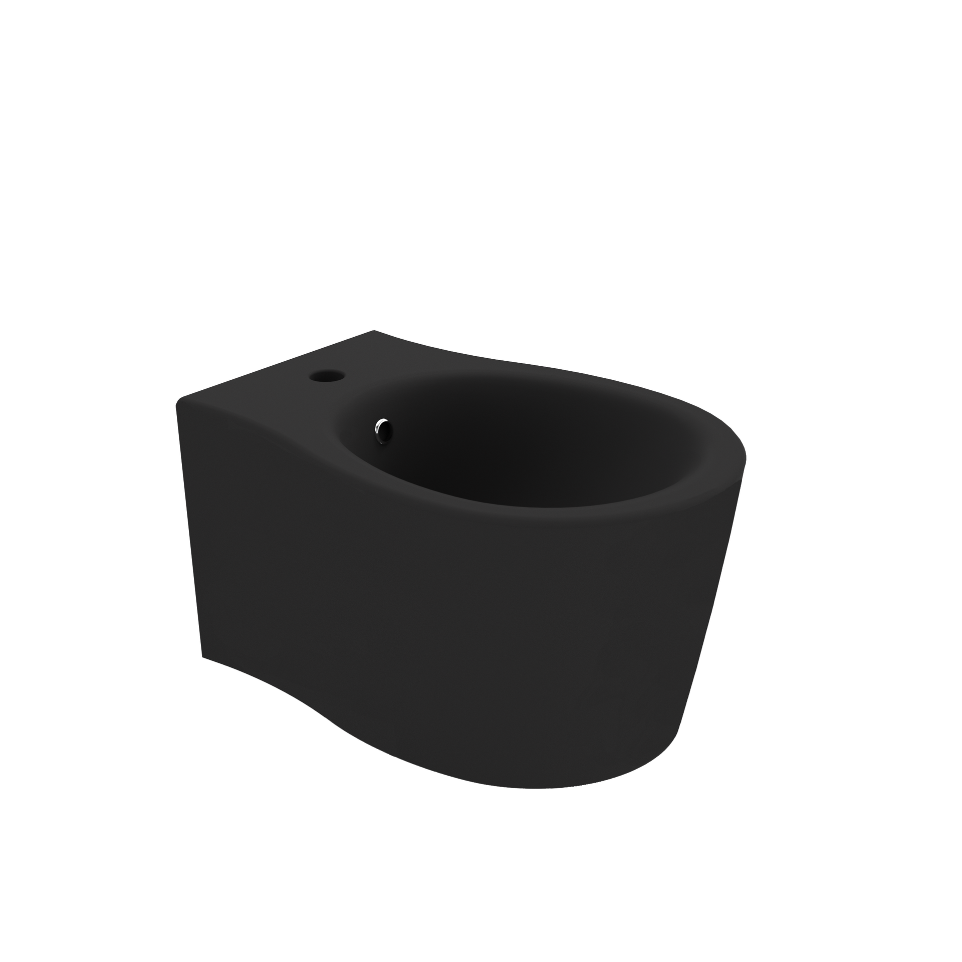 WC moderno nero con tazza ovale, mostrato di tre quarti su sfondo bianco.