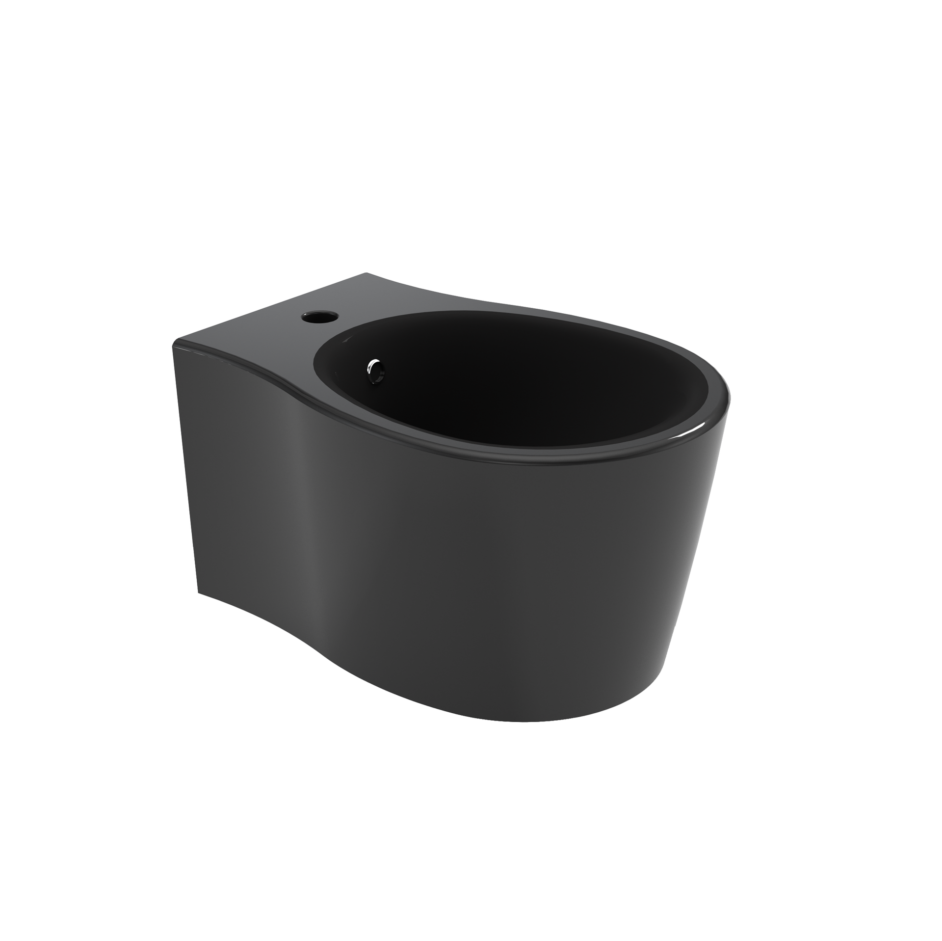 Vaso WC moderno di colore grigio scuro con sedile aperto, mostrato su sfondo bianco.