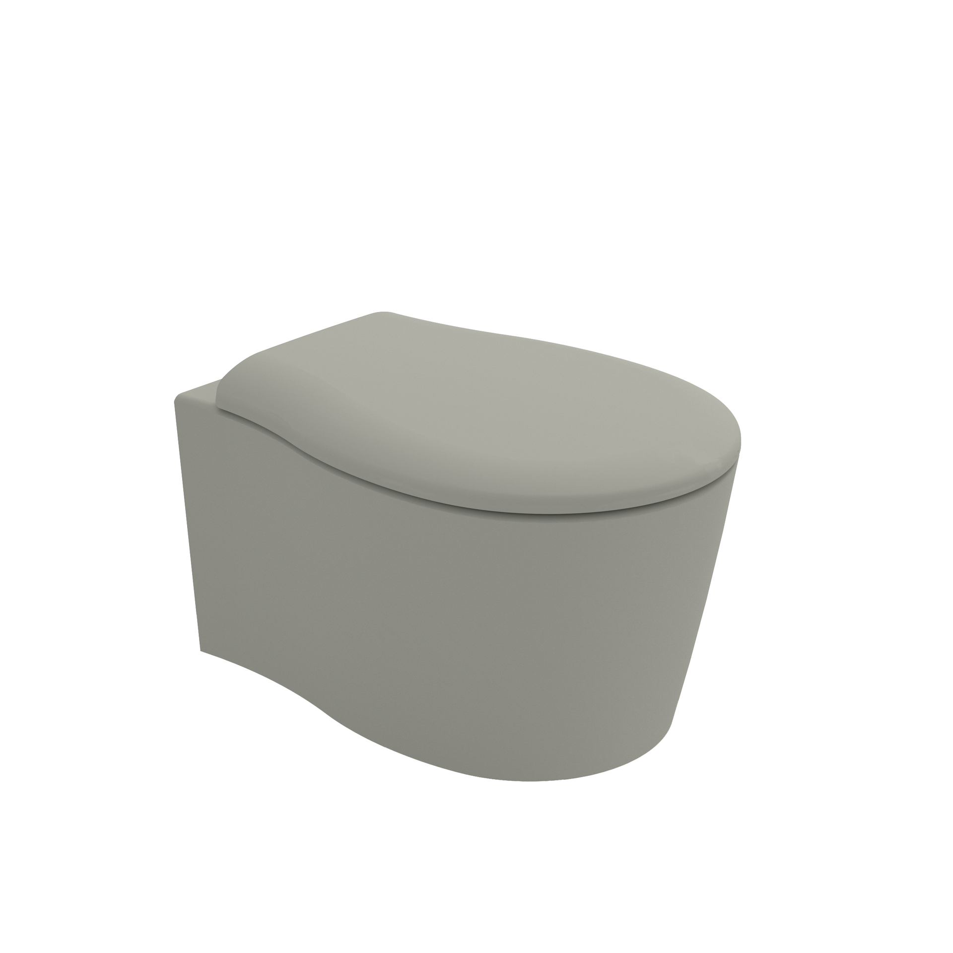 WC moderno di colore grigio con coperchio arrotondato su sfondo bianco.