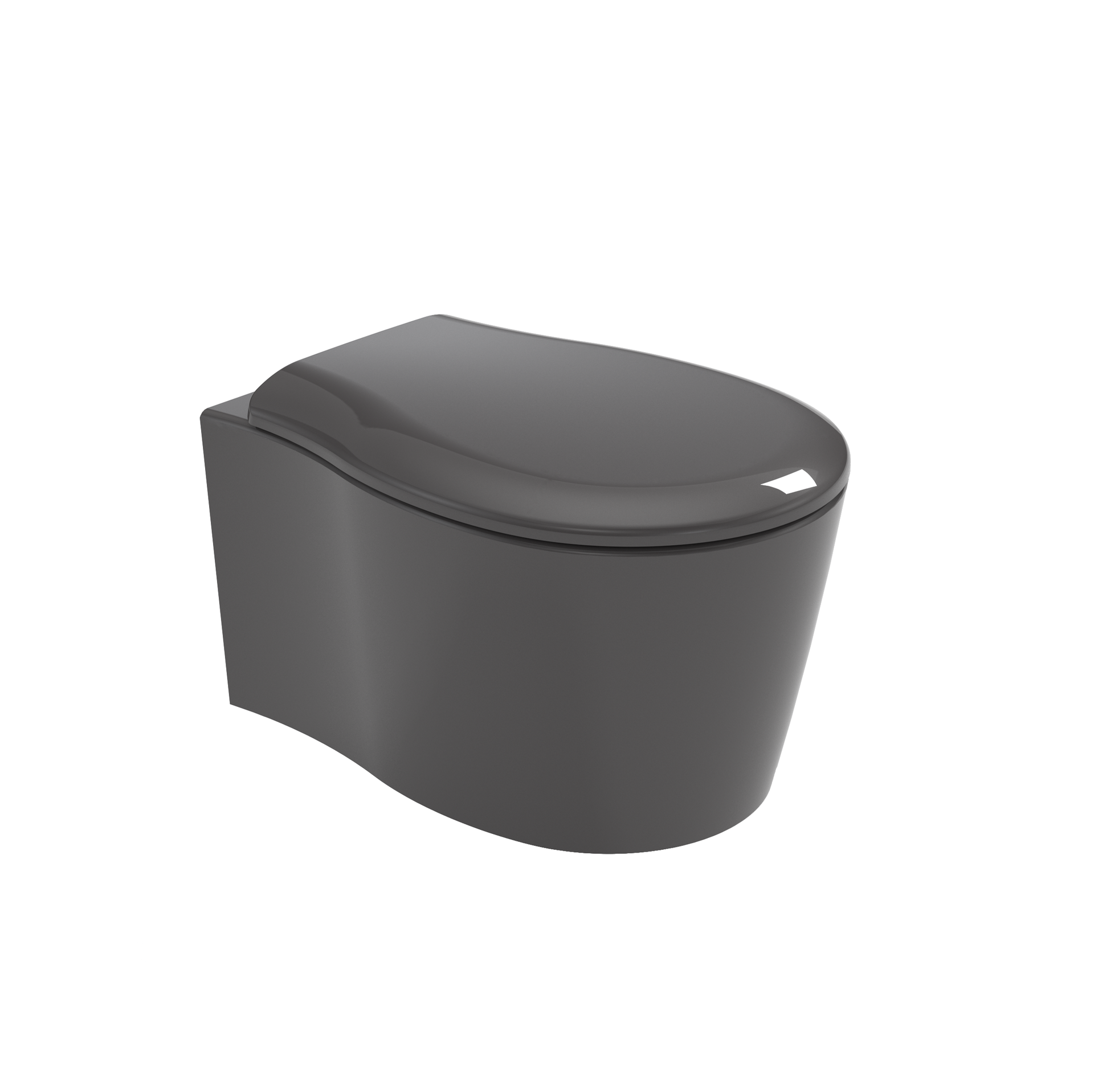 WC moderno grigio scuro con coperchio chiuso su sfondo bianco.