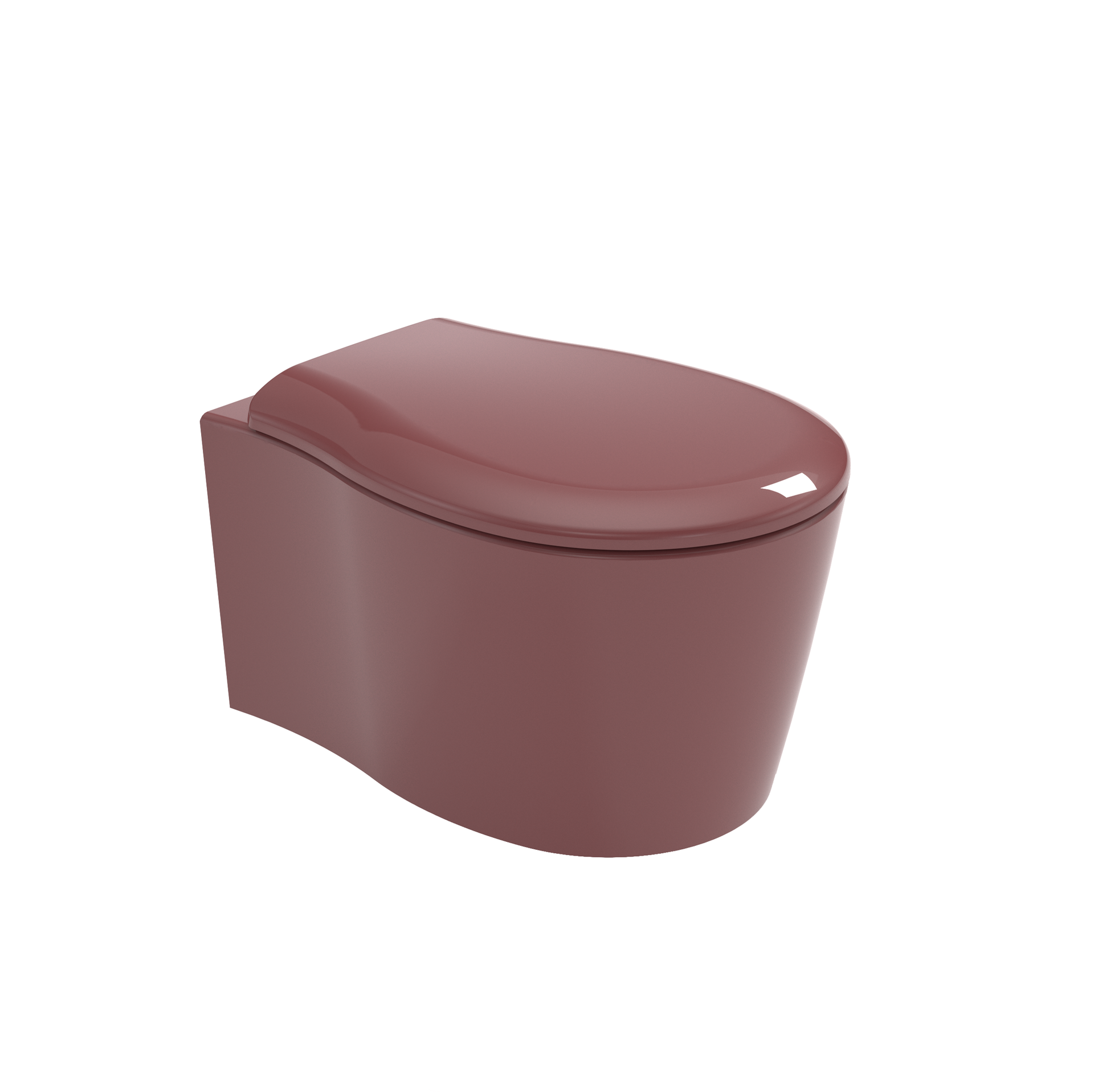 WC lucido color malva con coperchio arrotondato, isolato su sfondo bianco.