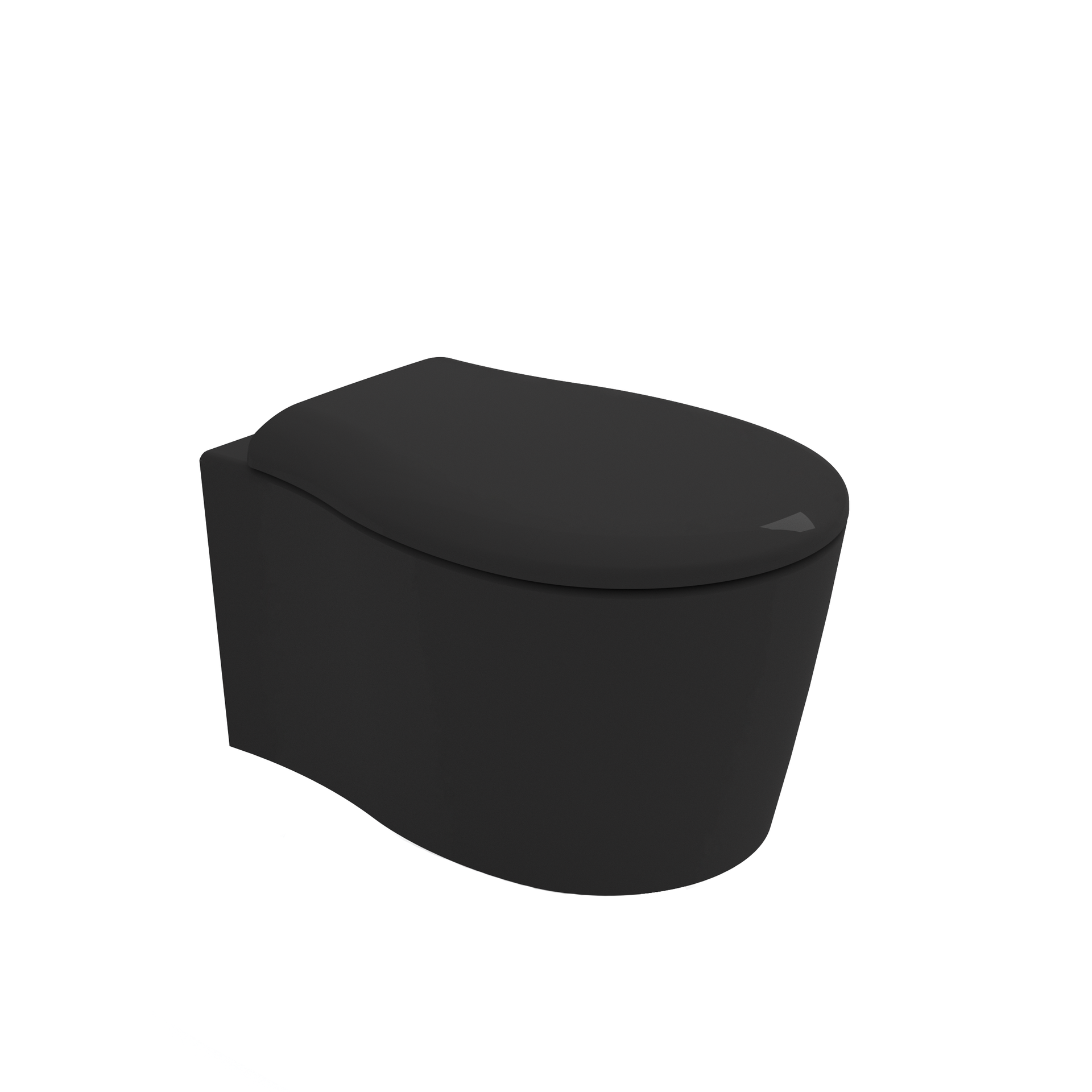 WC moderno nero con coperchio arrotondato su sfondo bianco.