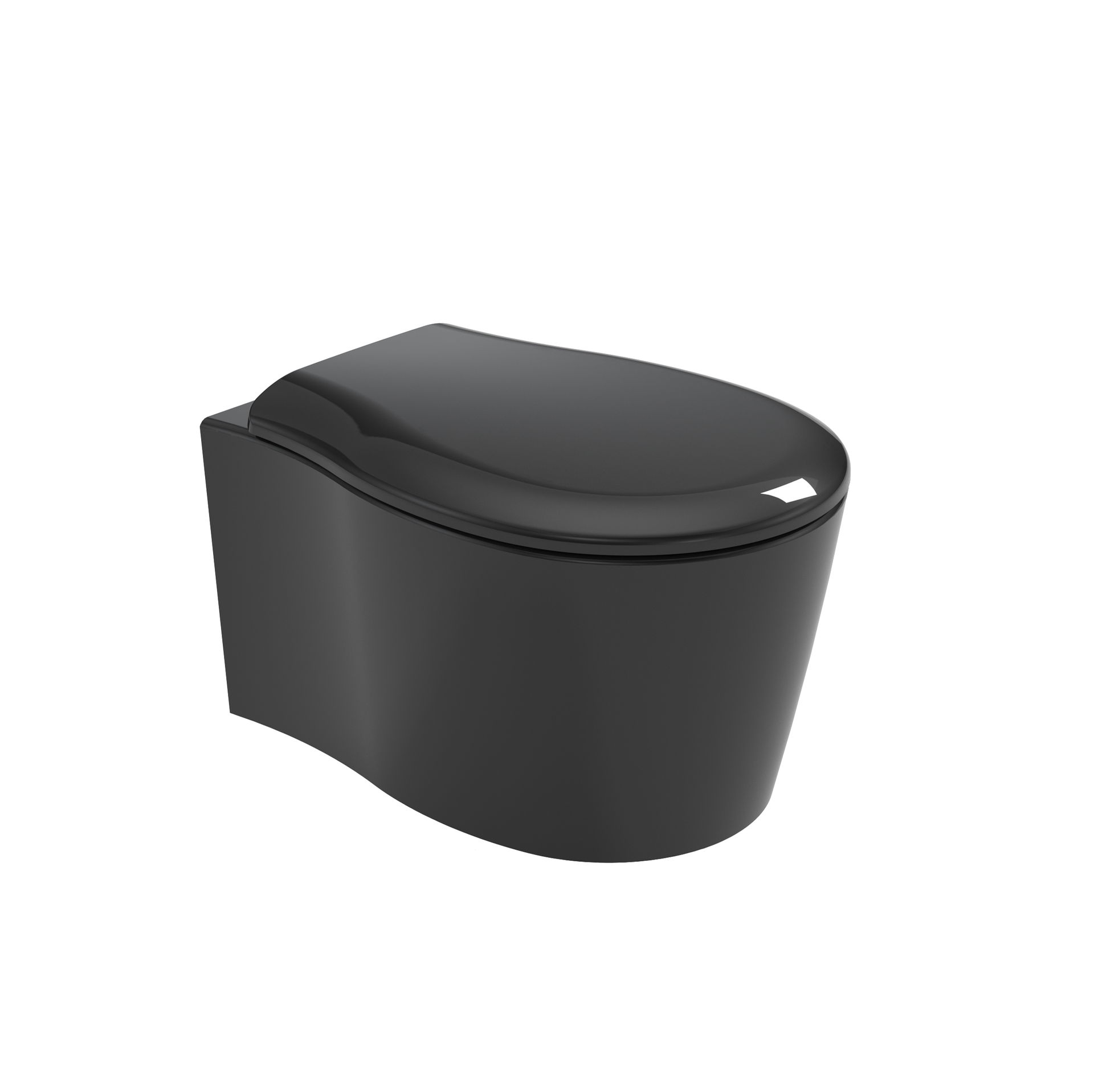 WC moderno nero con coperchio chiuso su sfondo bianco.