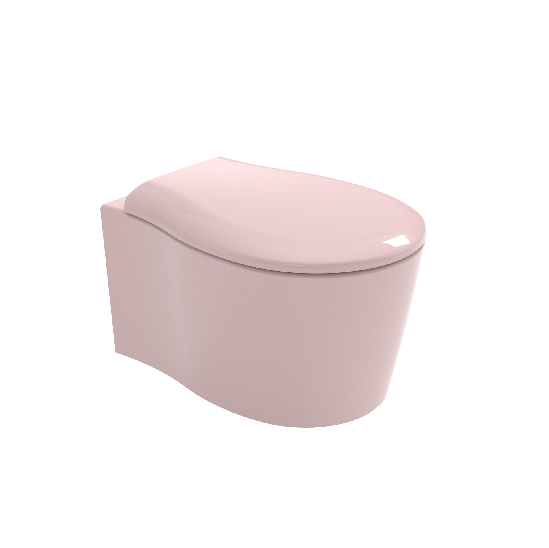 WC moderno rosa con coperchio arrotondato su sfondo bianco.