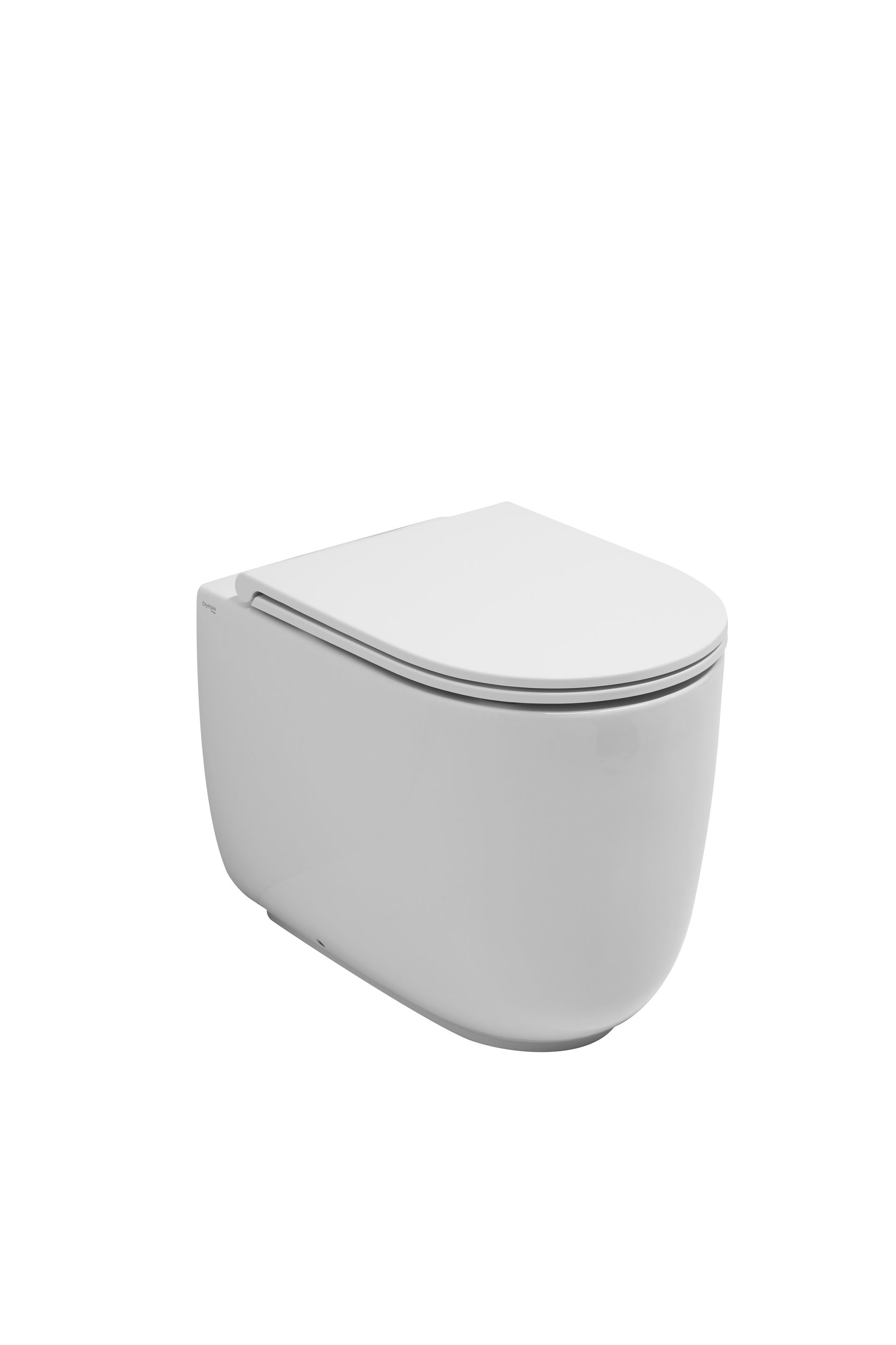 WC bianco sospeso con coperchio chiuso, su sfondo bianco.