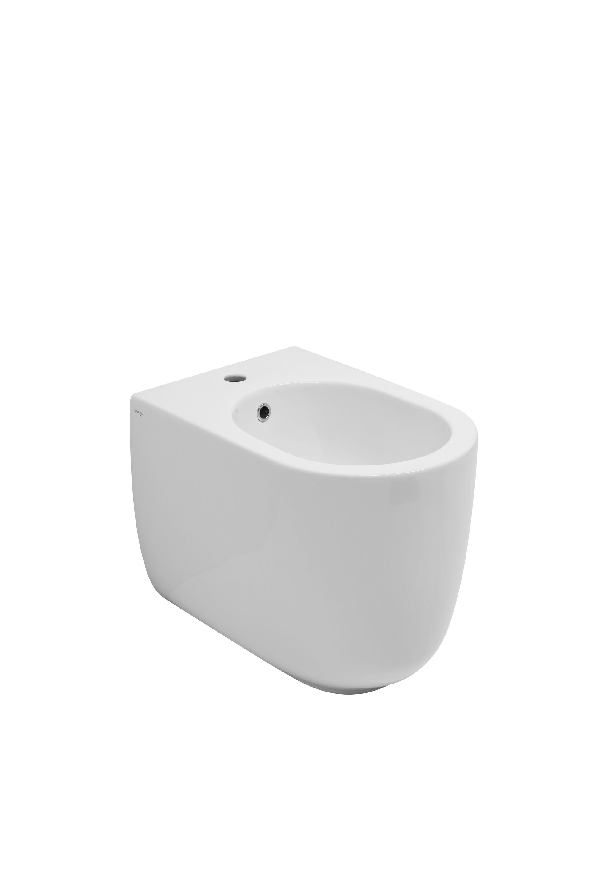 WC bianco sospeso con coperchio chiuso, su sfondo bianco.