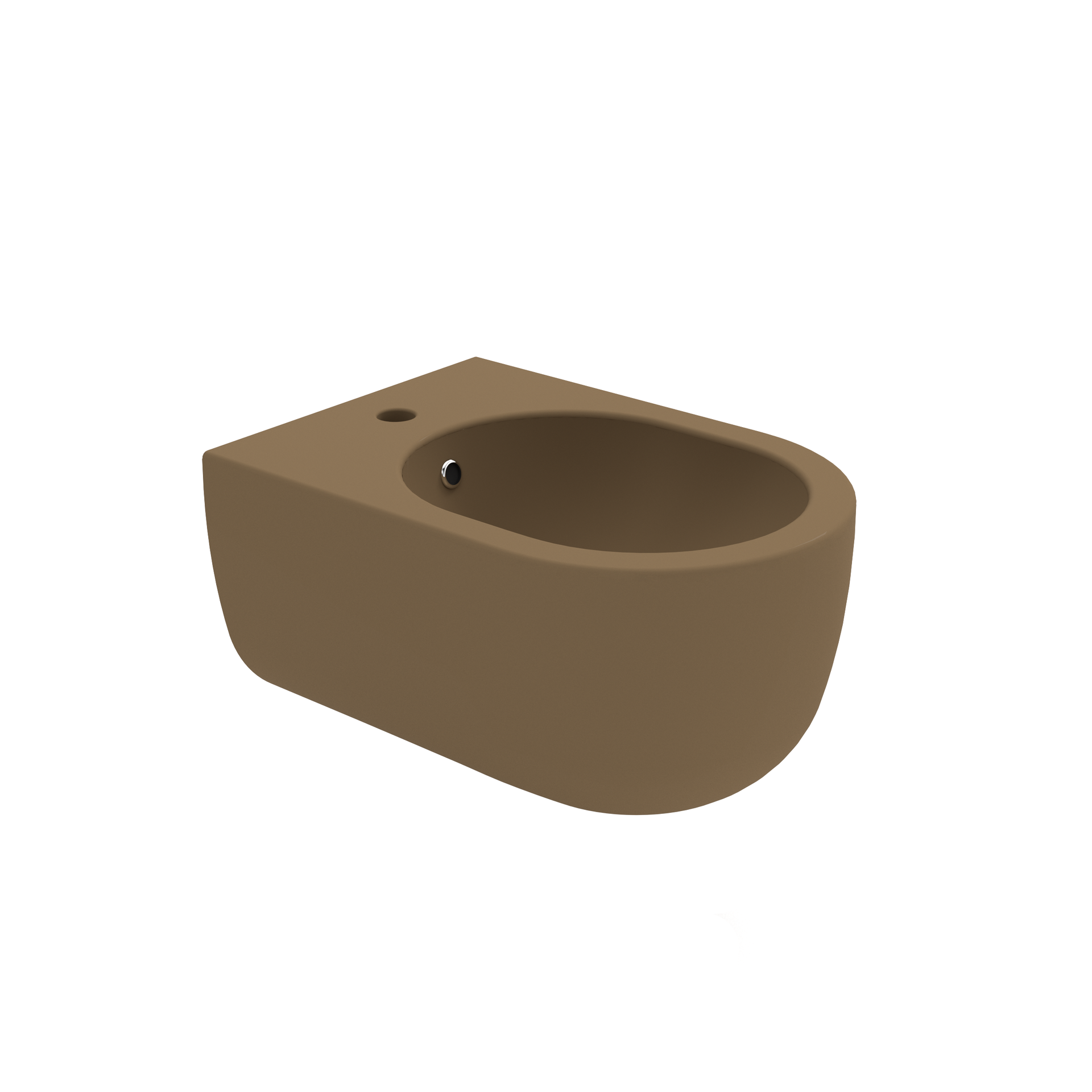 Bidet in ceramica marrone con vasca ovale e fori per il rubinetto.