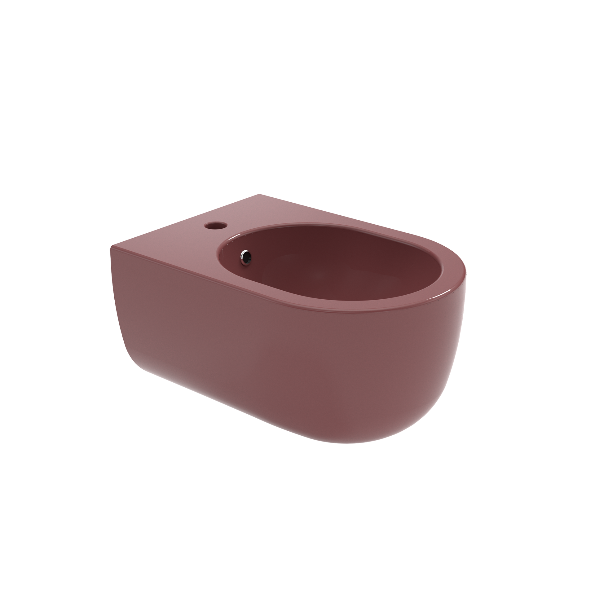 Bidet in ceramica color bordeaux con lavabo ovale e rubinetto laterale su sfondo bianco.