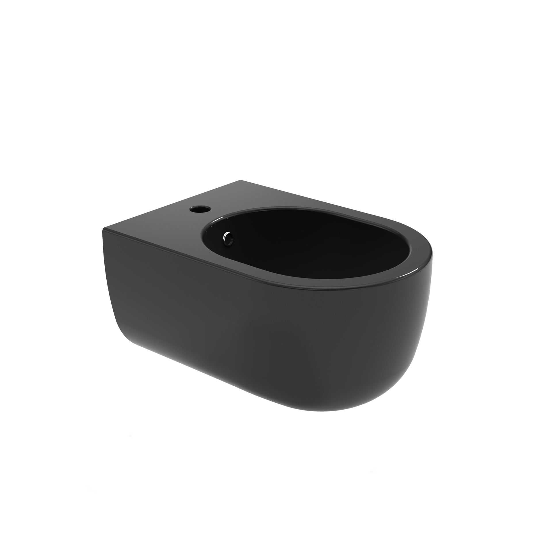 Bidet nero a parete con vasca ovale e piccola apertura per il rubinetto.