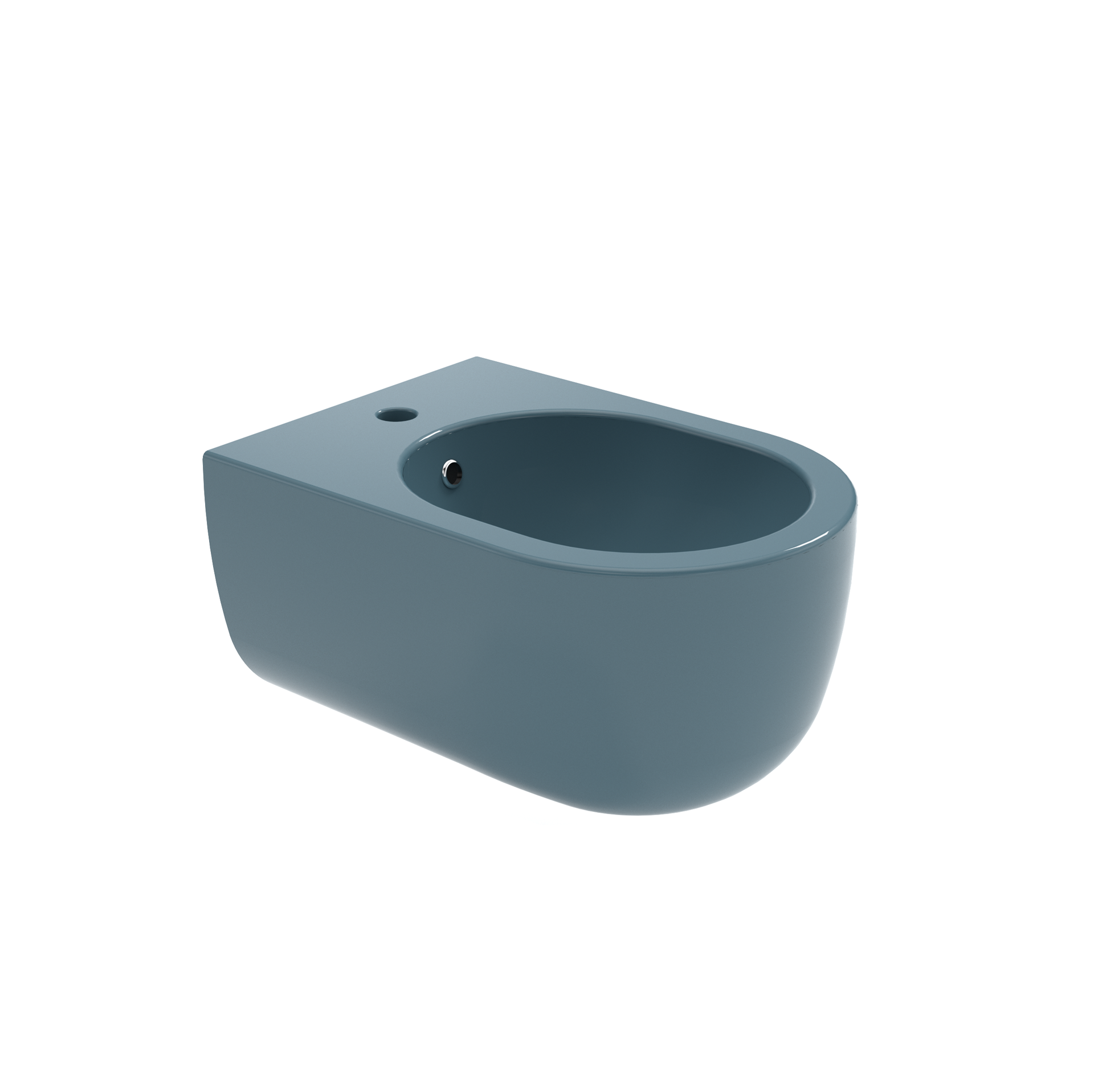 Lavabo o bacinella ovale di colore grigio-blu con foro per il rubinetto, mostrato su sfondo bianco.