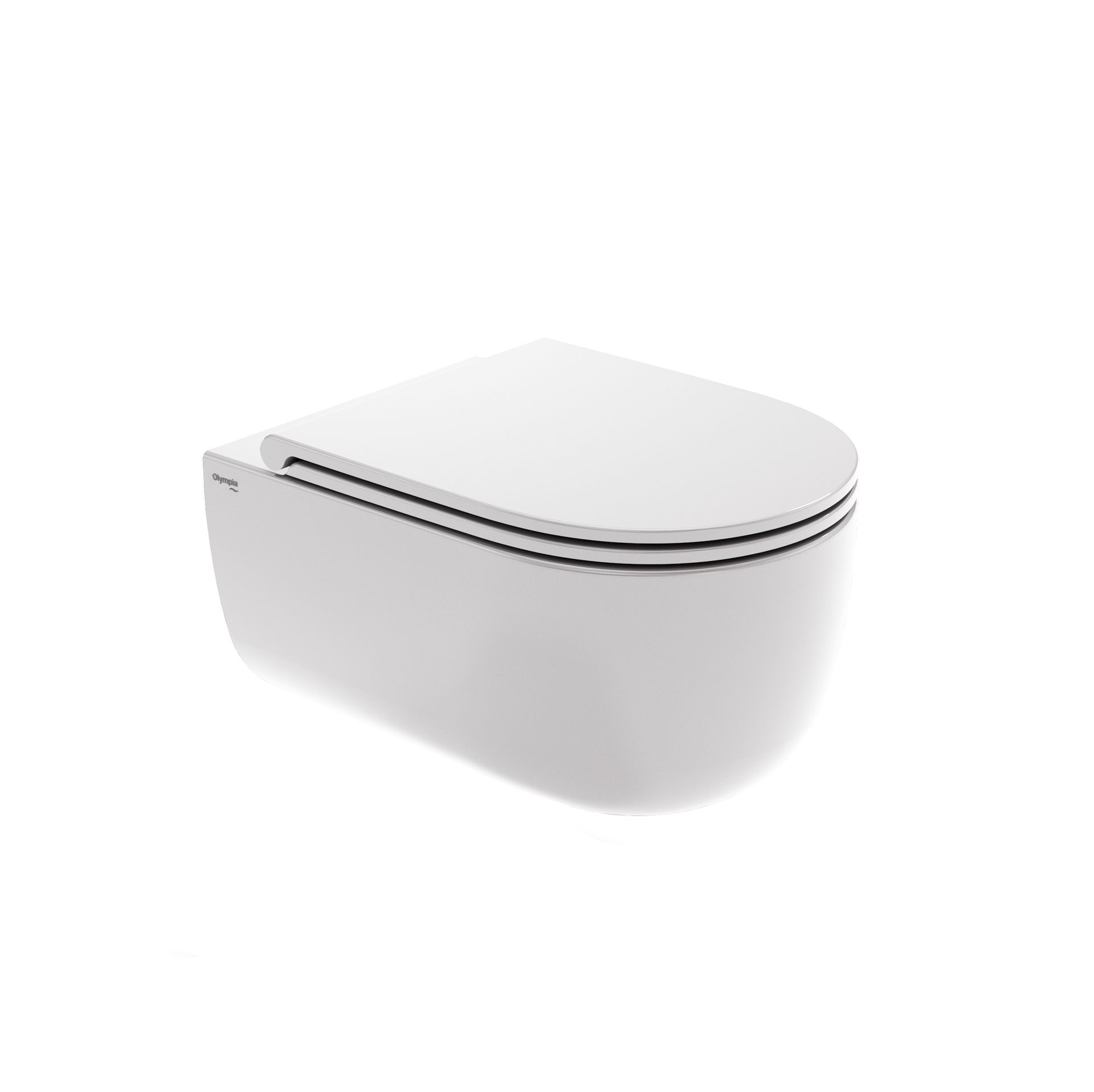 WC sospeso bianco con coperchio chiuso su sfondo bianco uniforme.