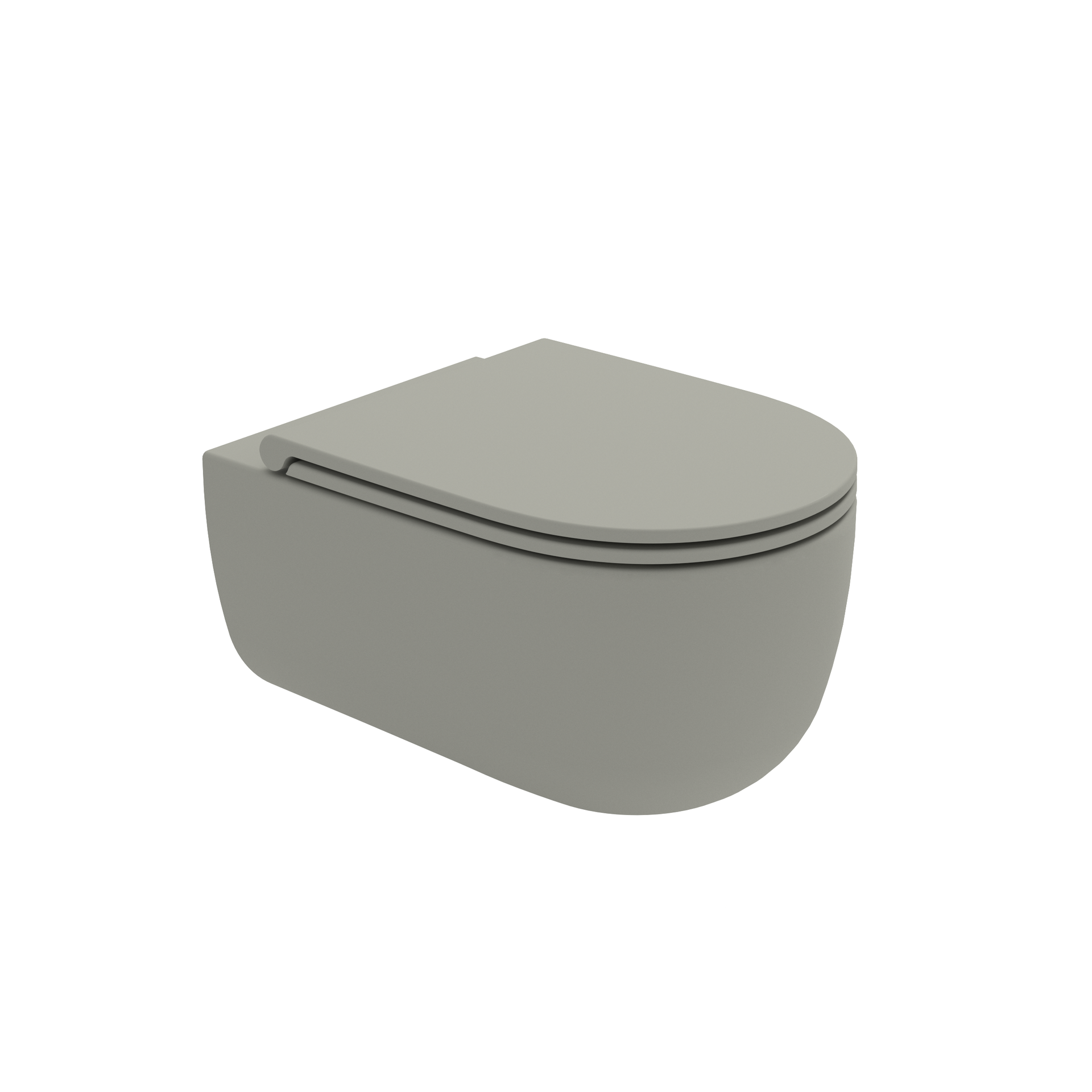 WC sospeso di colore grigio su sfondo bianco.