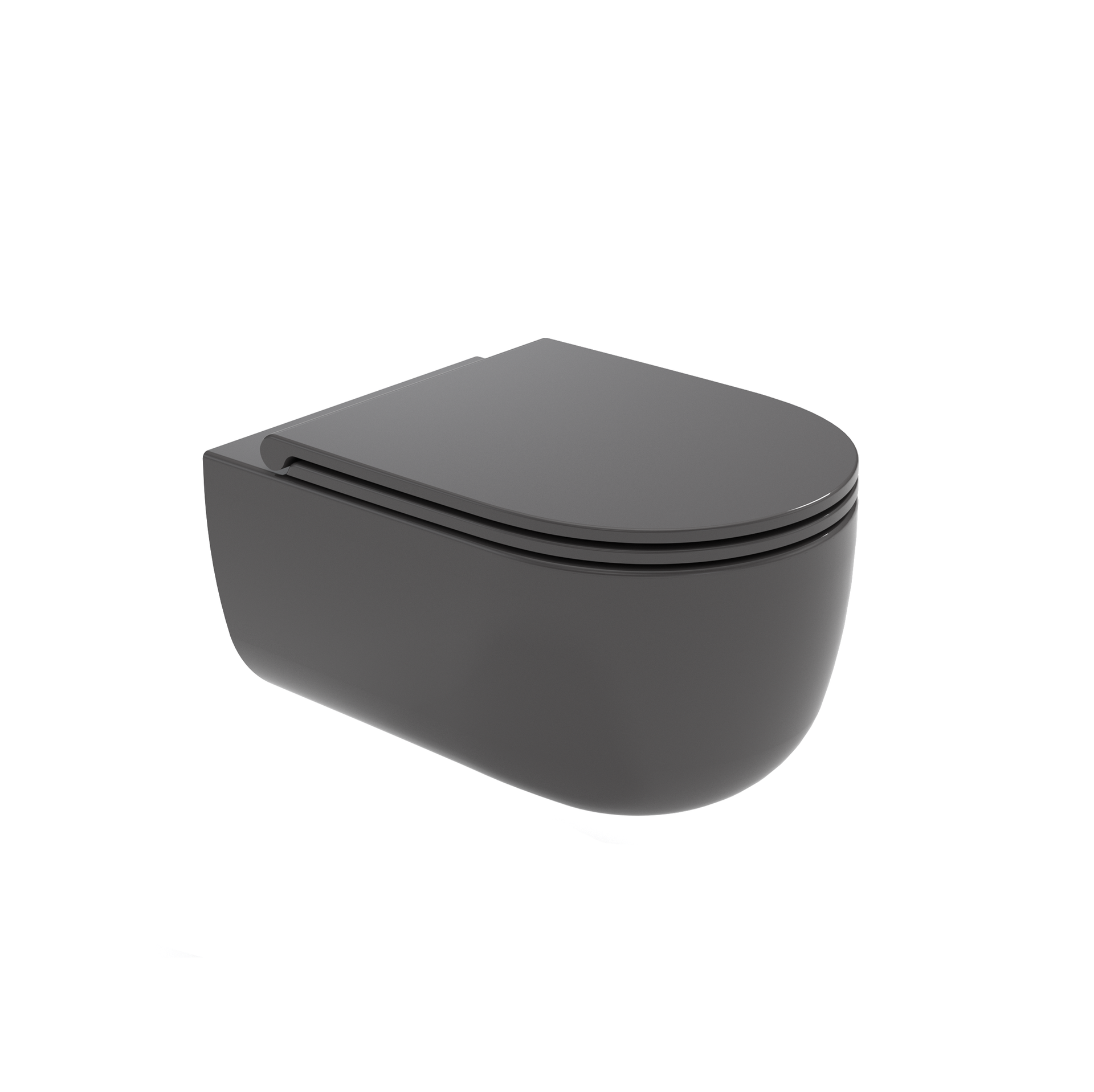 WC sospeso di colore grigio scuro con coperchio chiuso su sfondo bianco.
