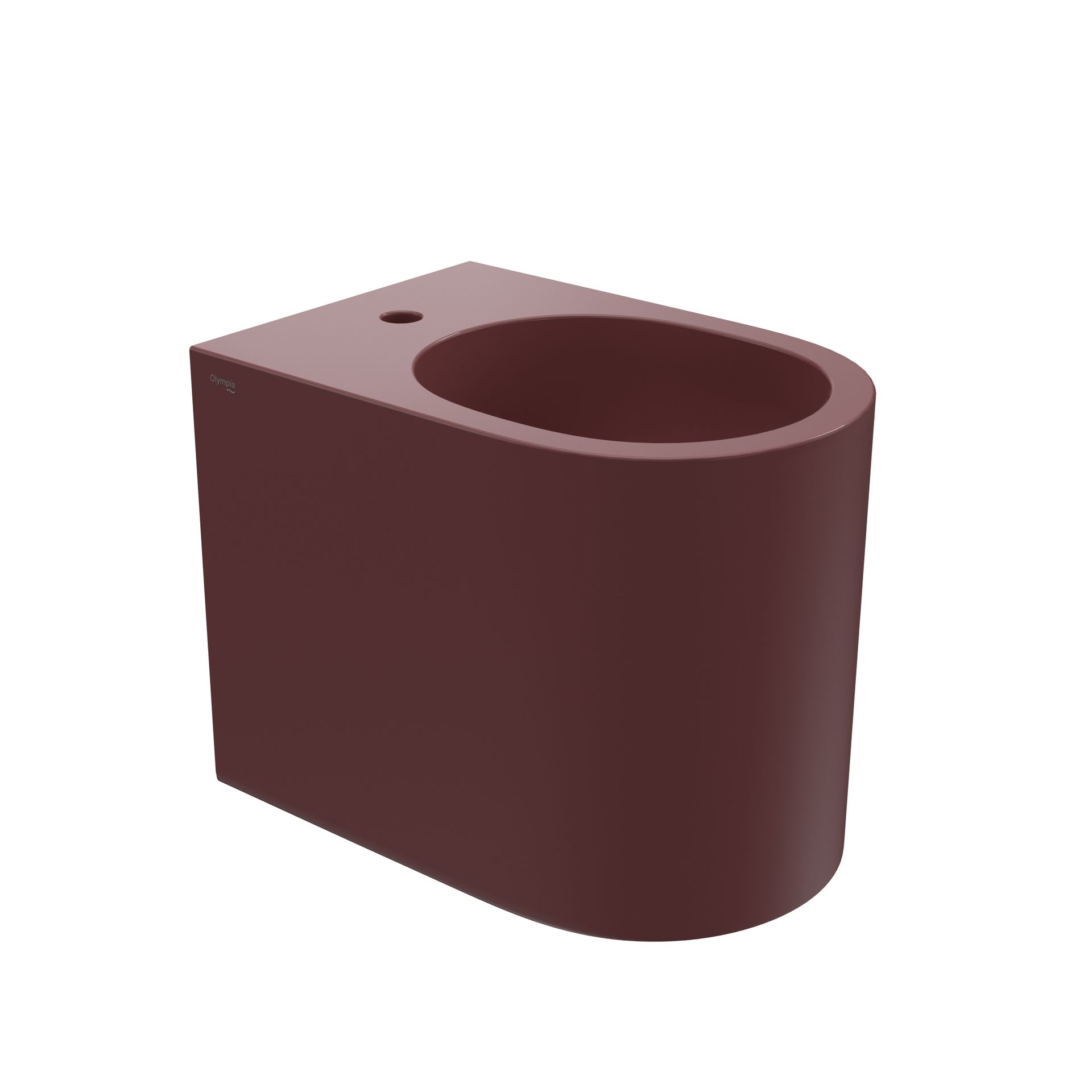Rendering 3D di un blocco cilindrico color marrone con un grande foro ovale e un piccolo foro superiore.