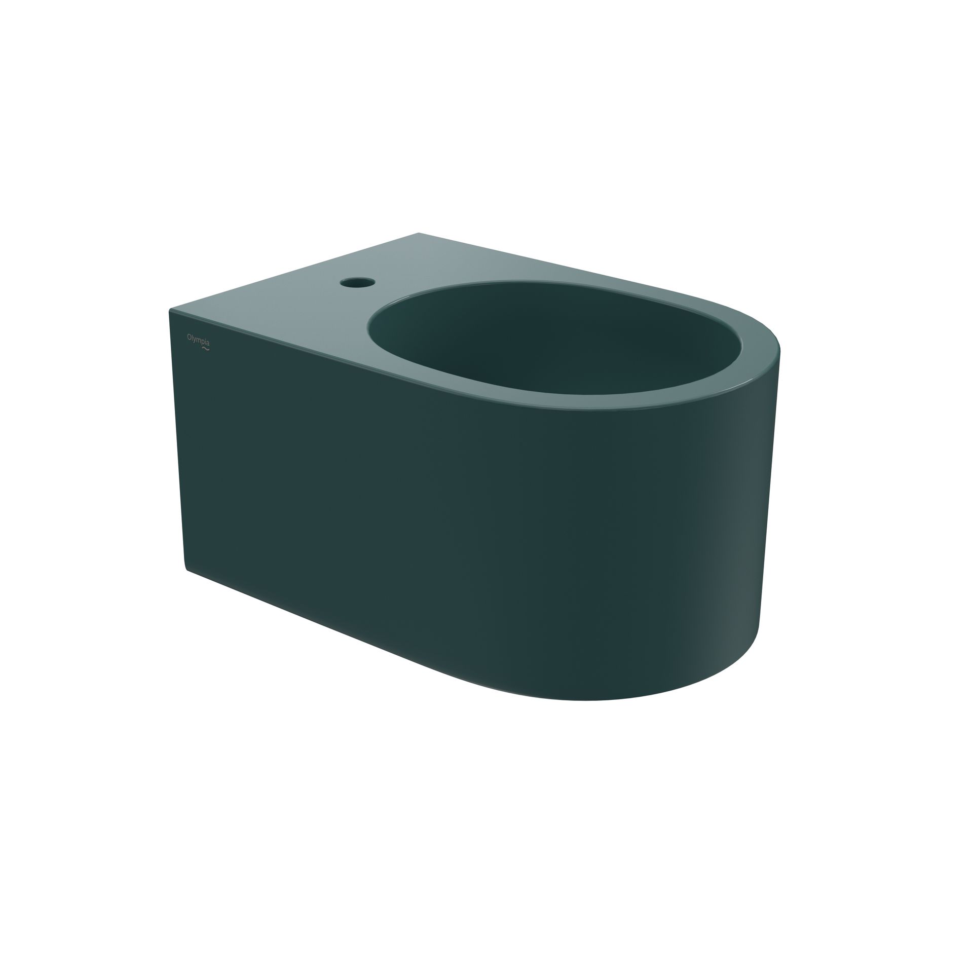 wc verde scuro di un componente rettangolare arrotondato con un'apertura circolare sulla parte superiore.
