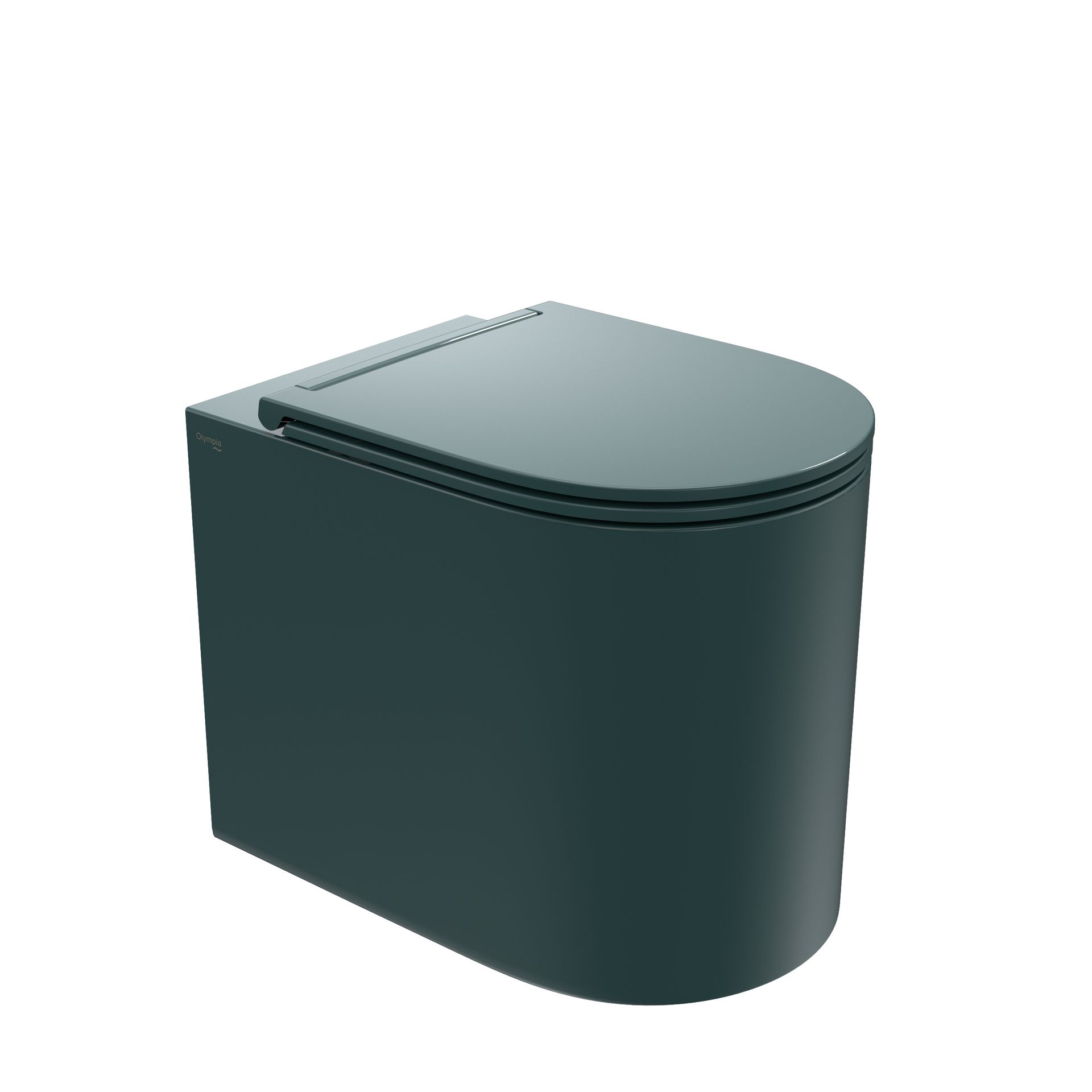 WC color verde acqua scuro con coperchio arrotondato su sfondo bianco.