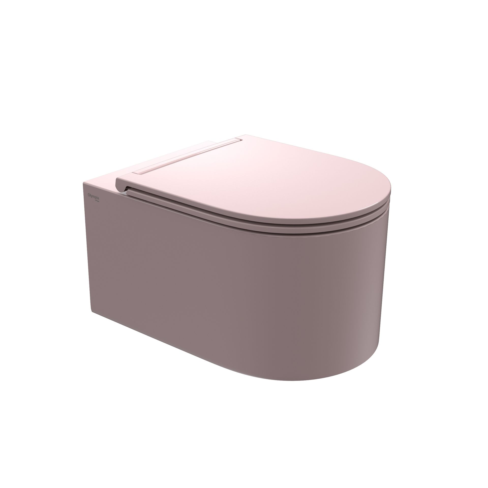WC rosa e grigio di una cassetta o contenitore per WC di forma rettangolare arrotondata.