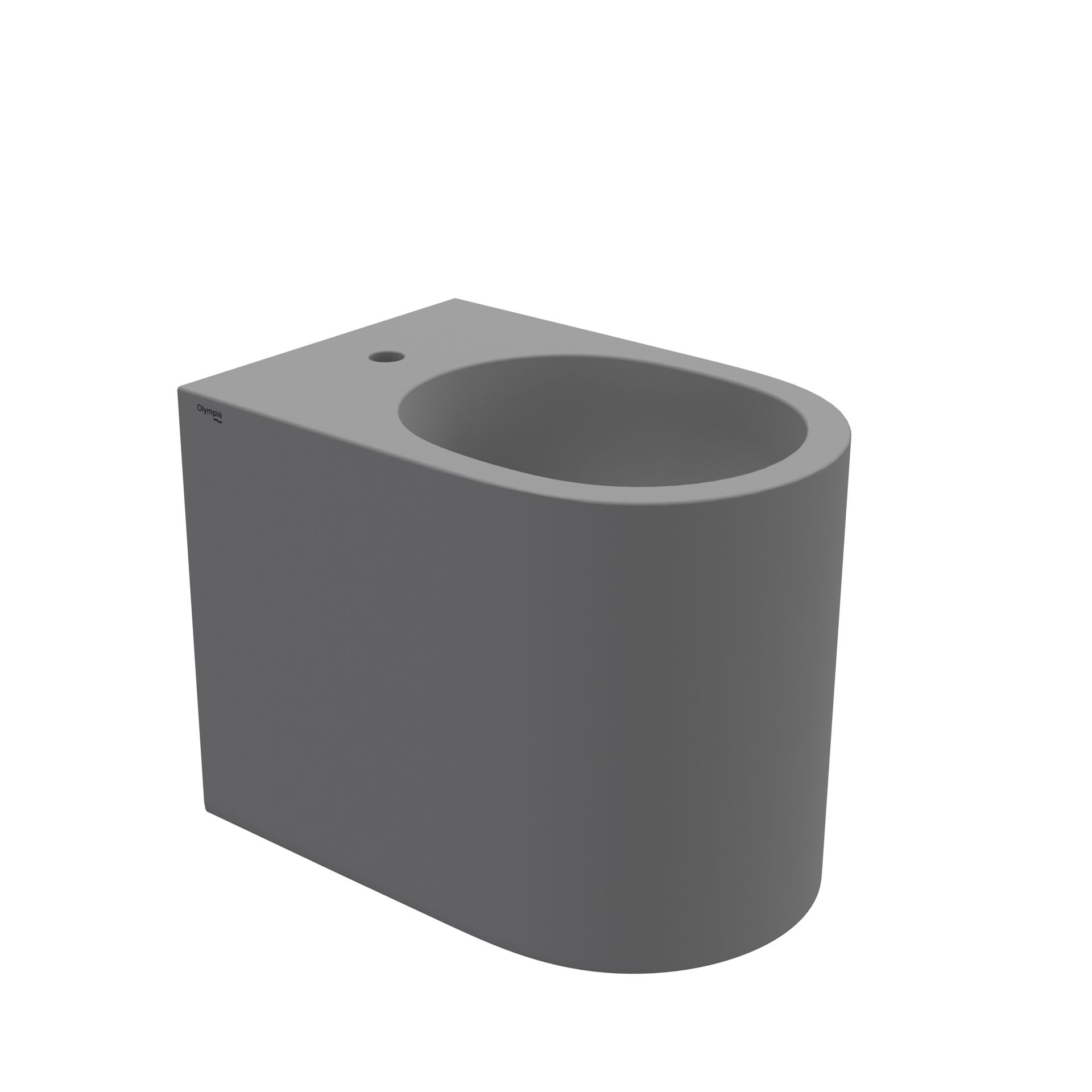 Blocco meccanico 3D grigio con un grande foro circolare sulla parte superiore e un piccolo foro vicino a un angolo