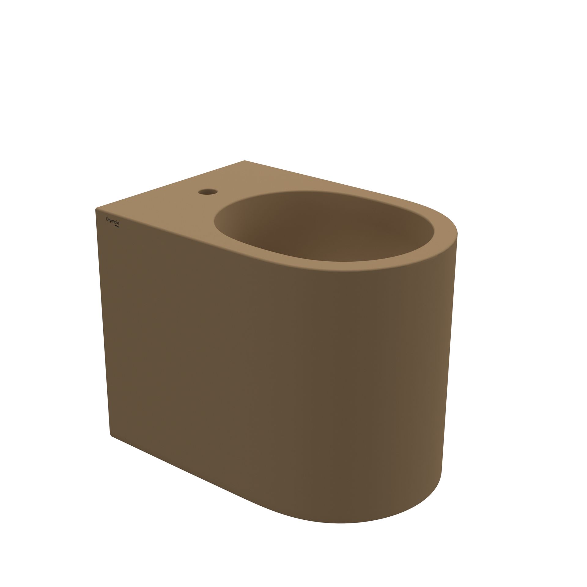 Parte meccanica 3D marrone con un foro circolare sulla parte superiore e un piccolo foro laterale.