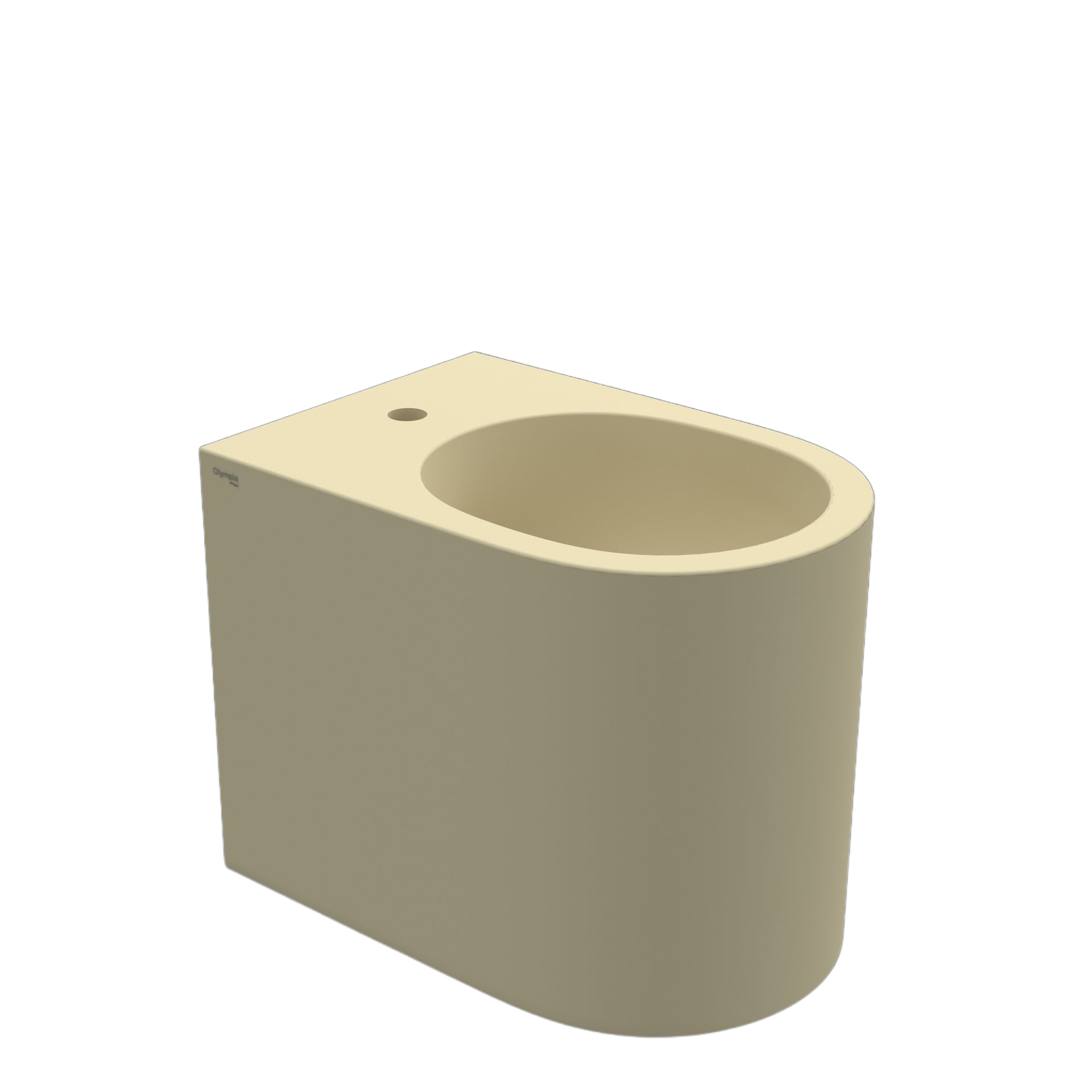 Modello di tazza WC 3D beige con parte superiore aperta e bordo anteriore arrotondato.