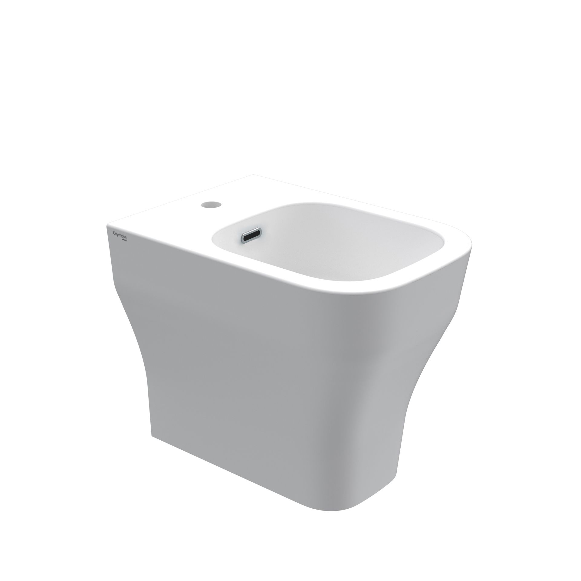 WC moderno bianco con frontale curvo, mostrato su uno sfondo bianco uniforme.