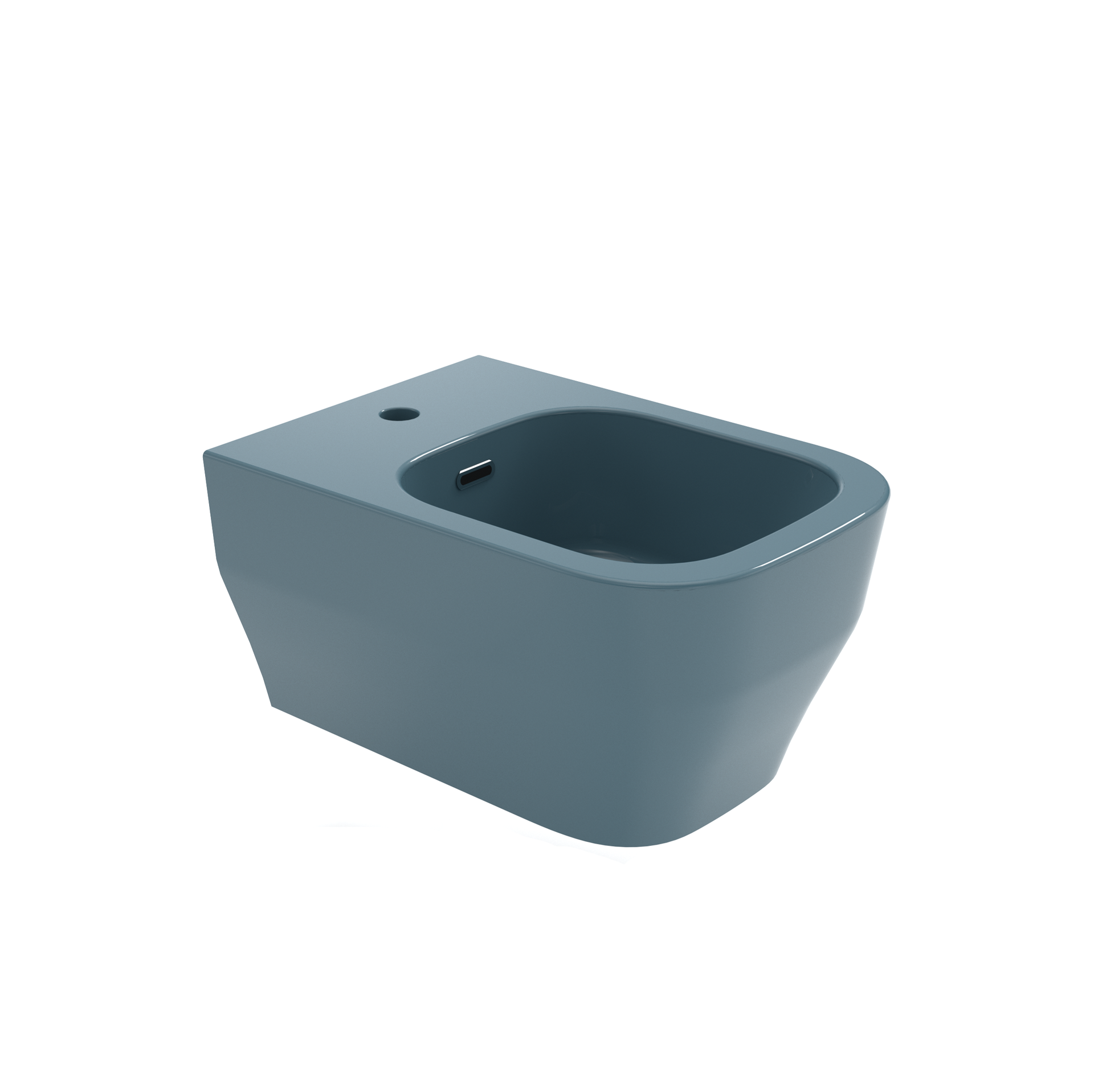 WC sospeso di colore grigio su sfondo bianco.