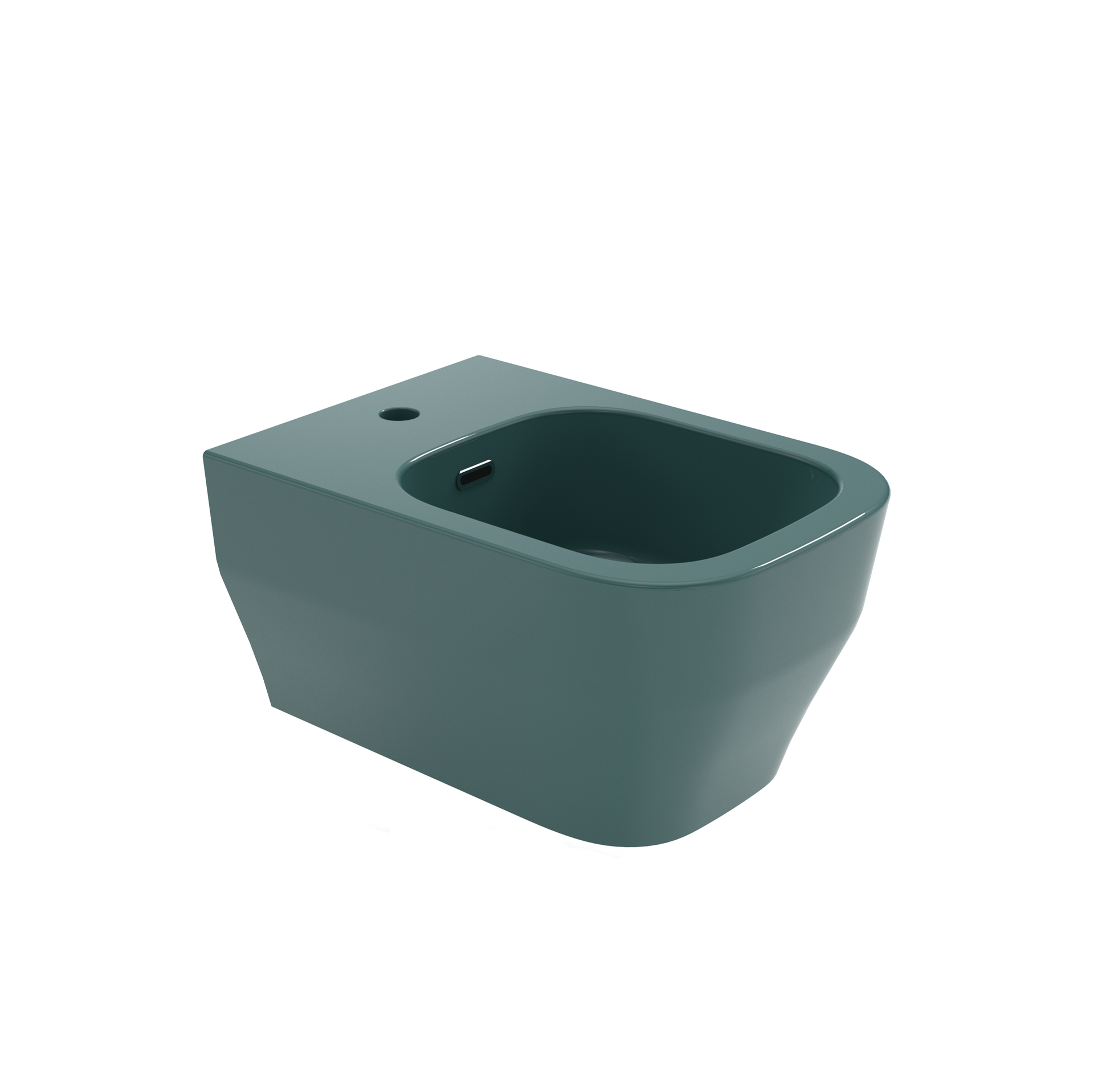 WC moderno color verde acqua con lavabo arrotondato su sfondo bianco.