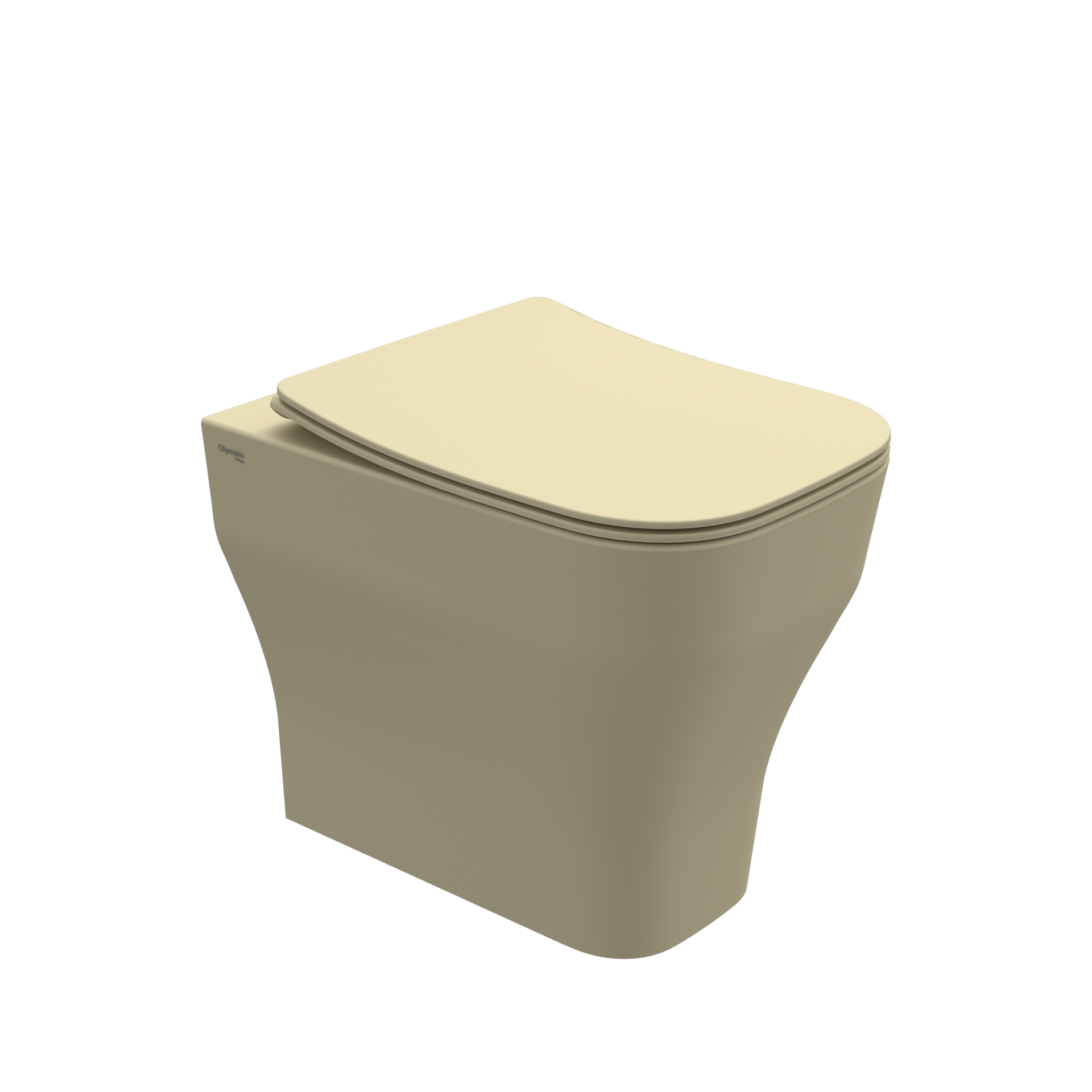 WC moderno beige con coperchio chiuso, visto da un'angolazione