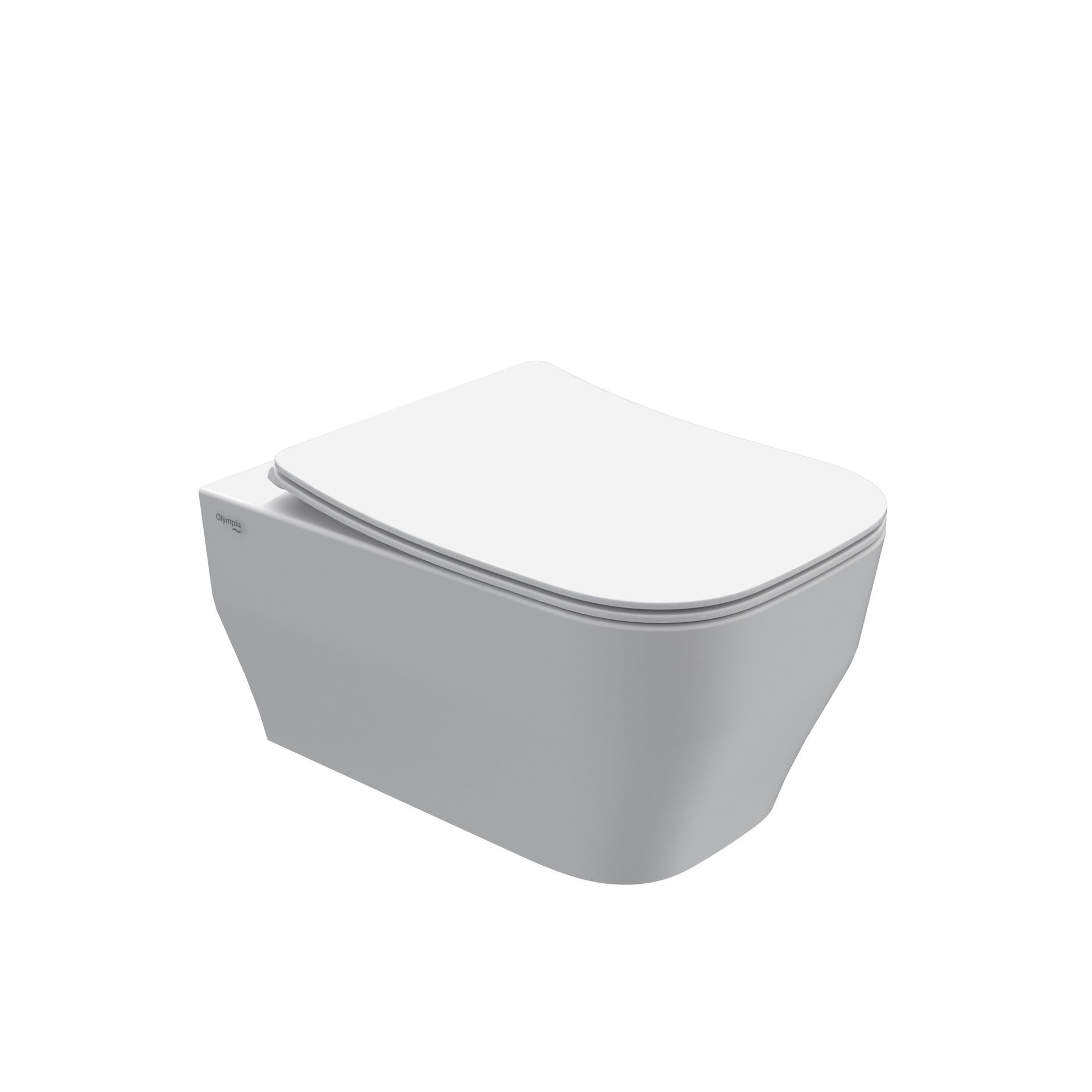 WC moderno bianco sospeso con coperchio chiuso su sfondo neutro