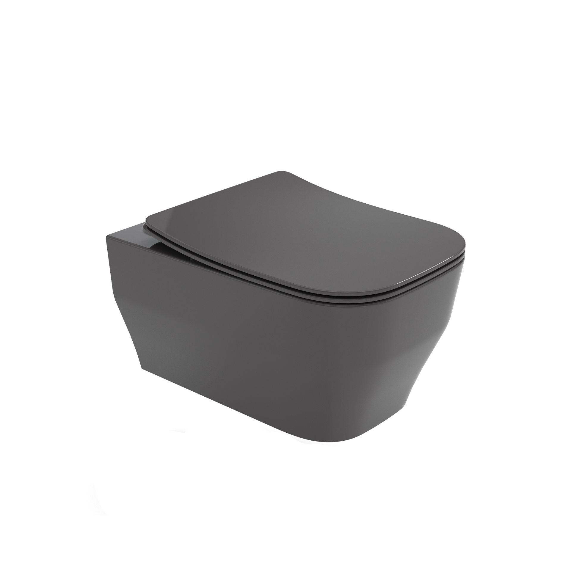 WC moderno grigio scuro con coperchio chiuso su sfondo bianco.