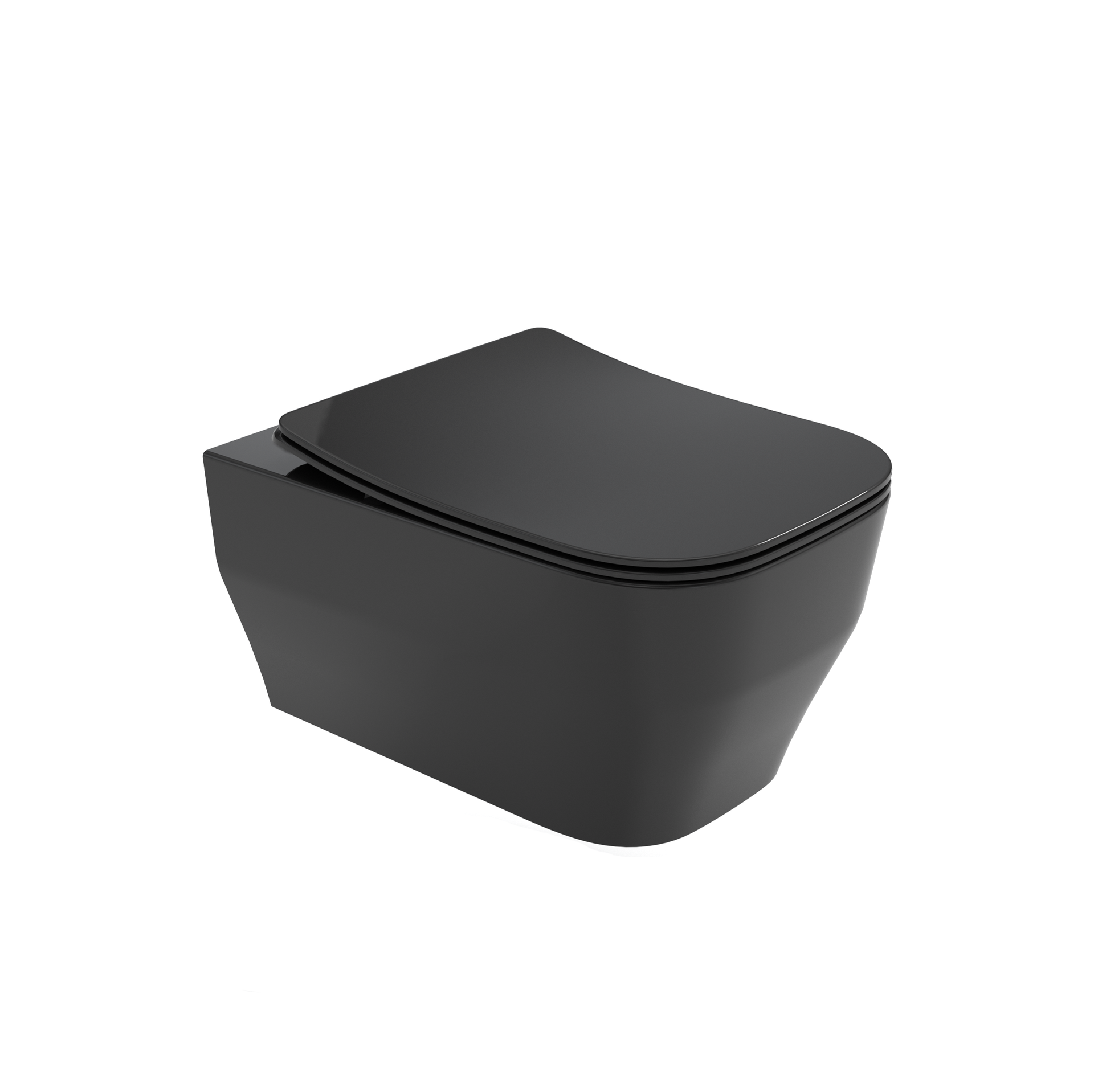 WC nero con coperchio chiuso su sfondo bianco