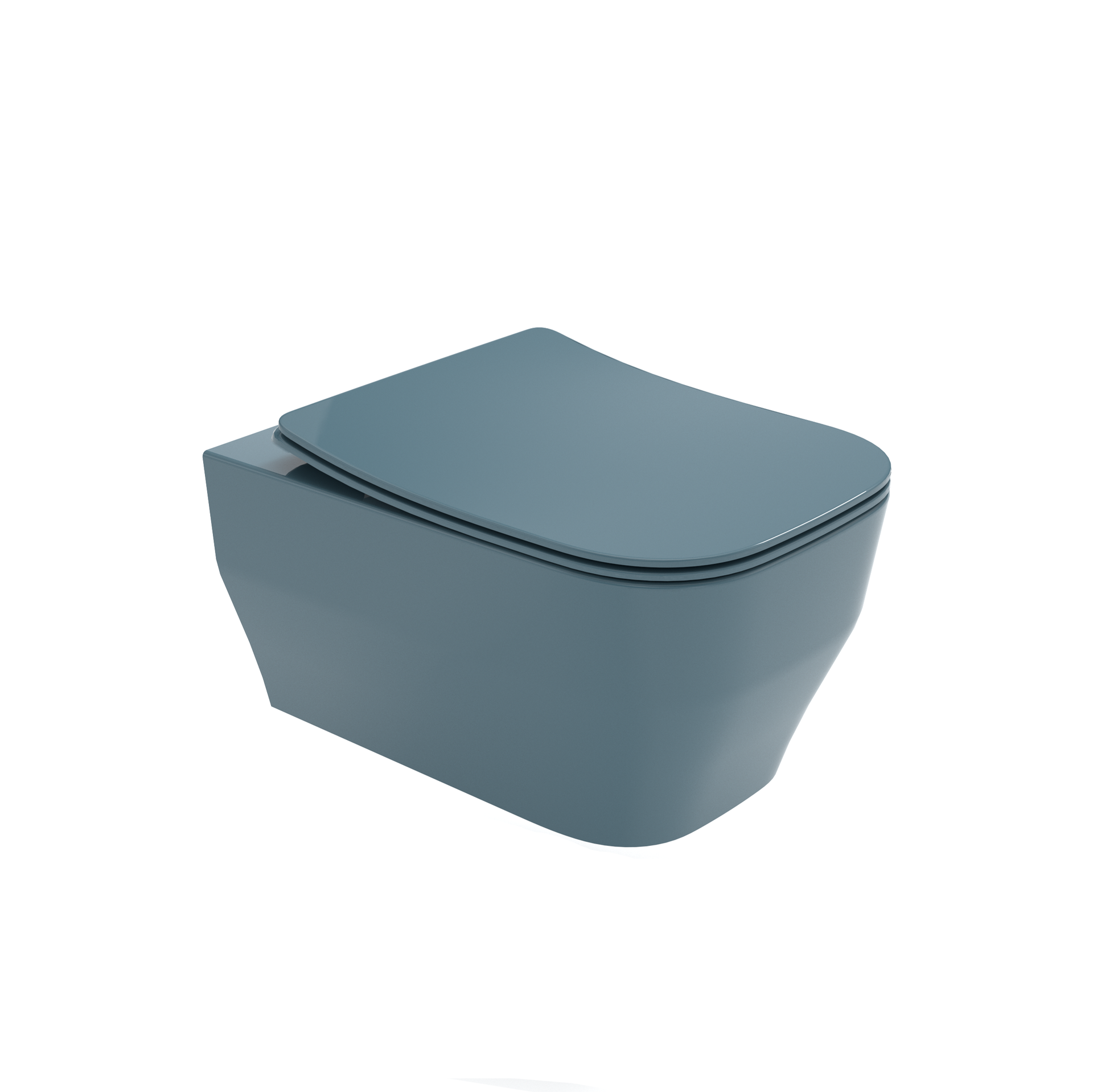 moderno WC blu-grigio su sfondo bianco.