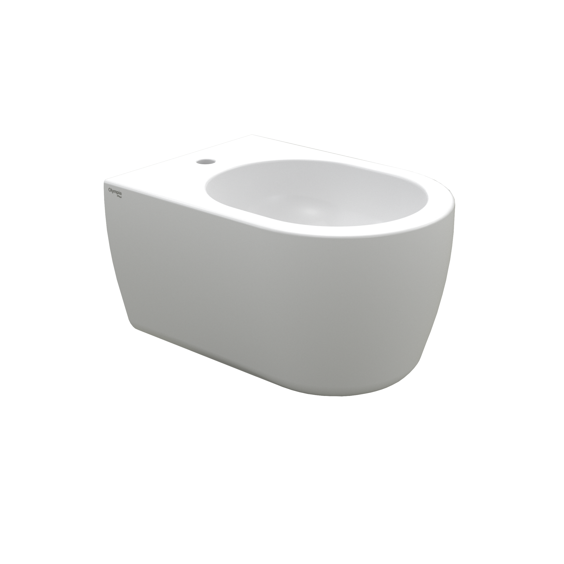 WC sospeso bianco con tazza ovale su sfondo neutro