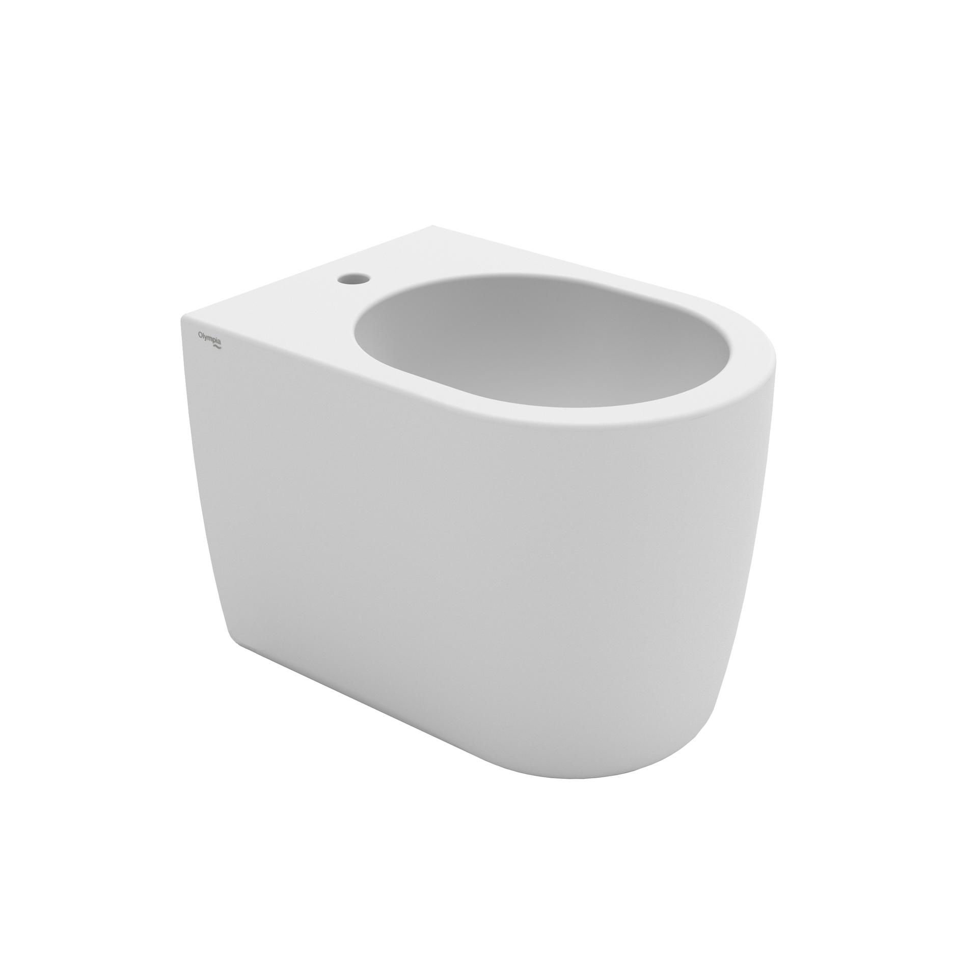 Vaso WC in ceramica bianca dal design moderno e arrotondato su sfondo bianco.