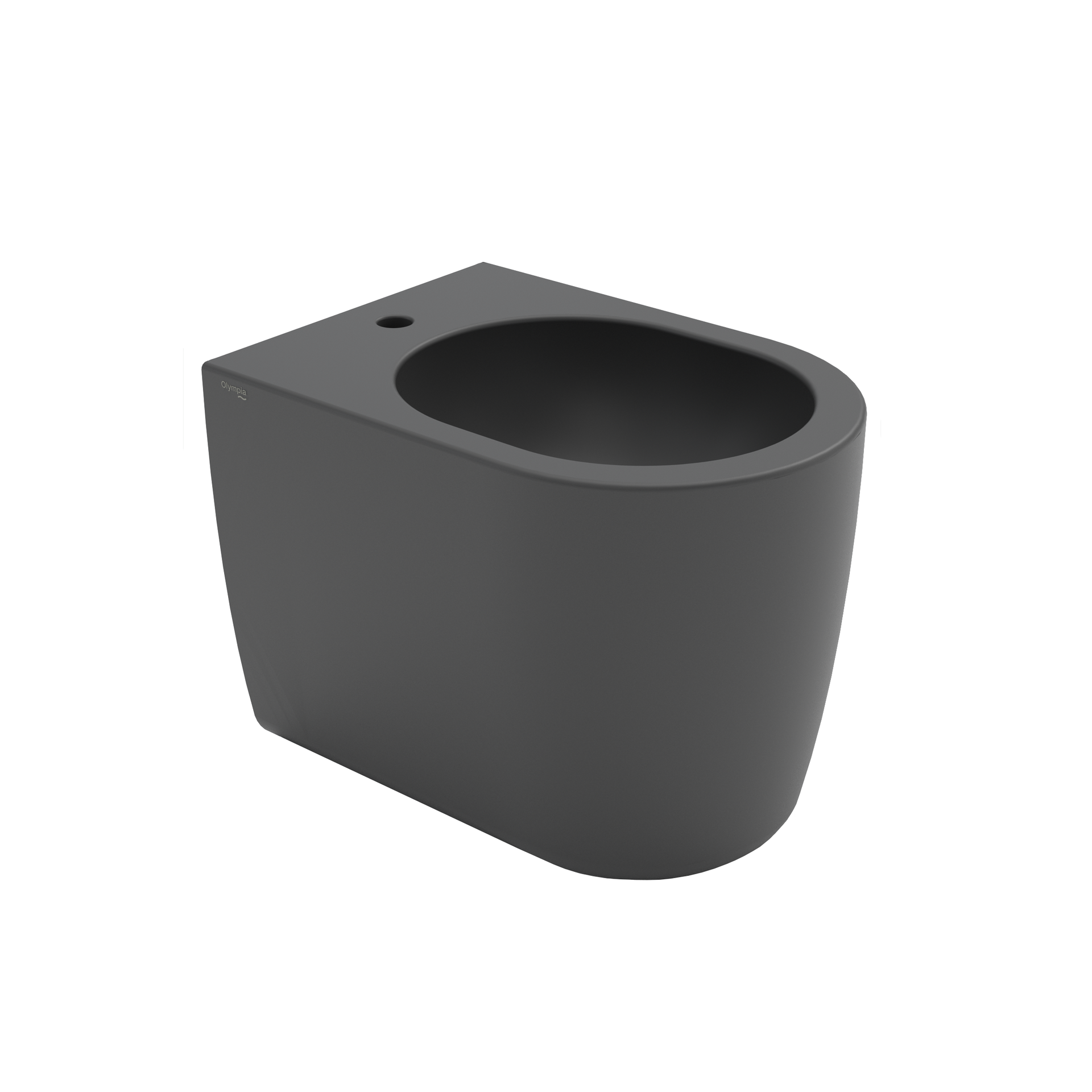 WC moderno grigio scuro con tazza ovale e design compatto senza serbatoio