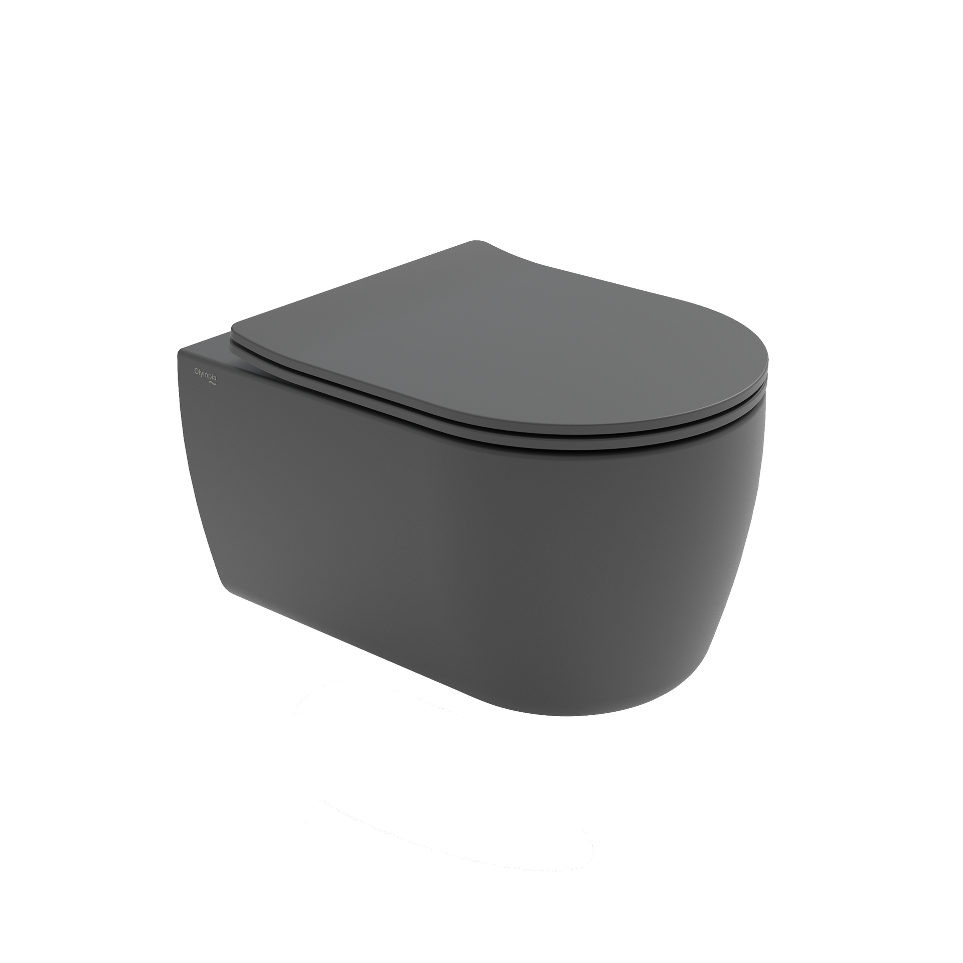 WC sospeso di colore grigio scuro con coperchio chiuso su sfondo bianco.