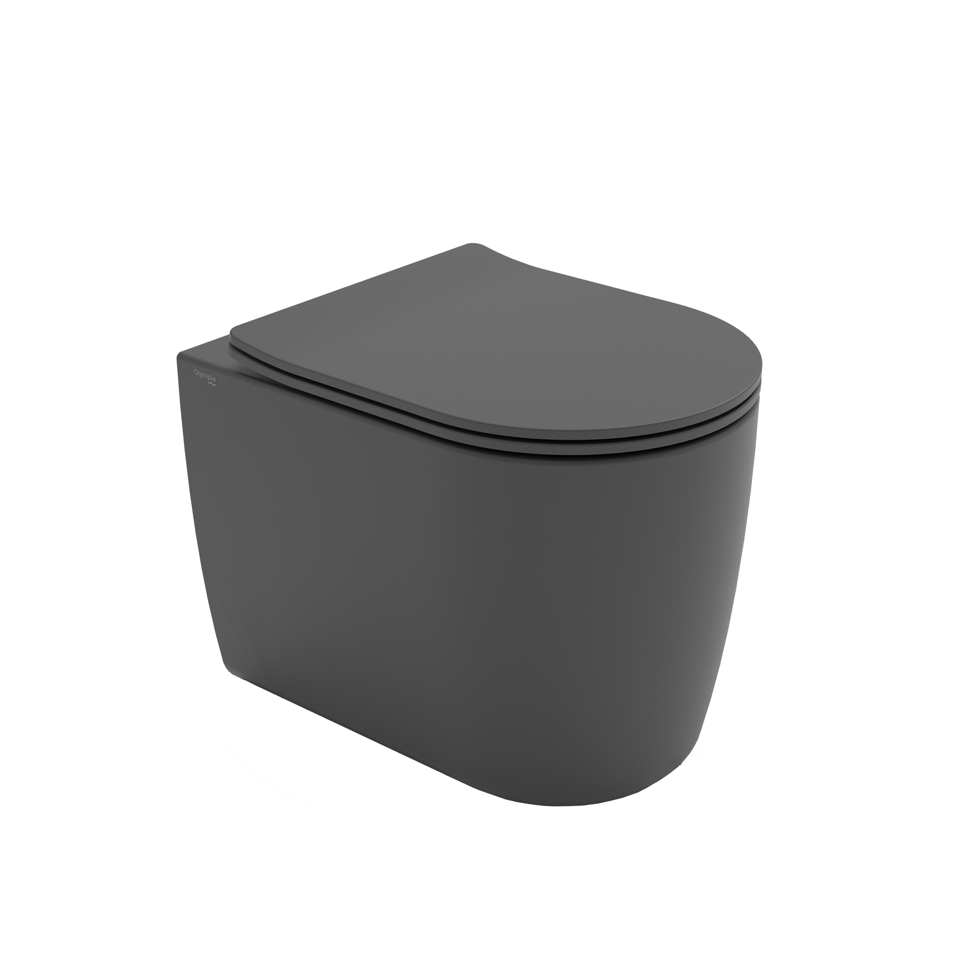 WC moderno grigio scuro con coperchio chiuso su sfondo bianco.