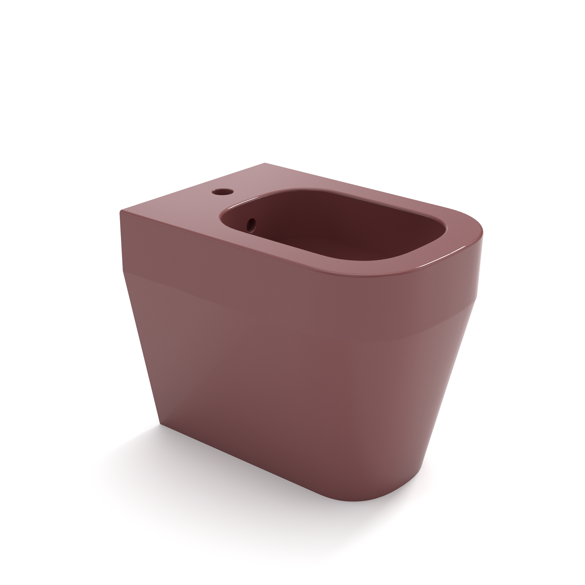 Vaso WC moderno marrone con design rettangolare arrotondato su sfondo bianco.