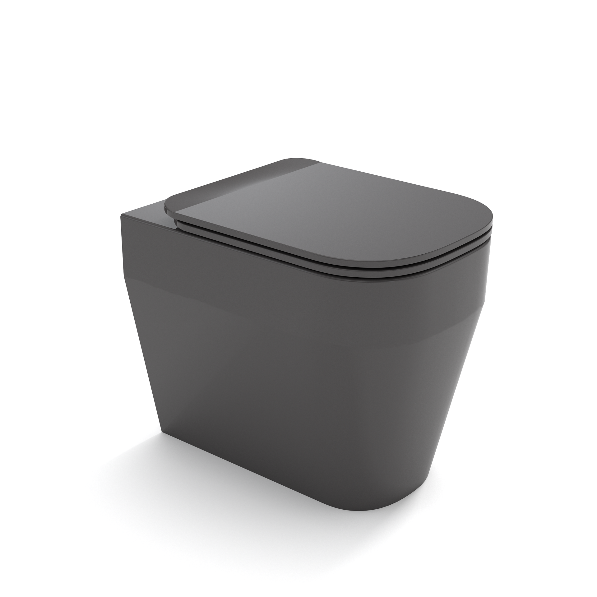 WC moderno grigio scuro con coperchio chiuso, isolato su sfondo bianco.