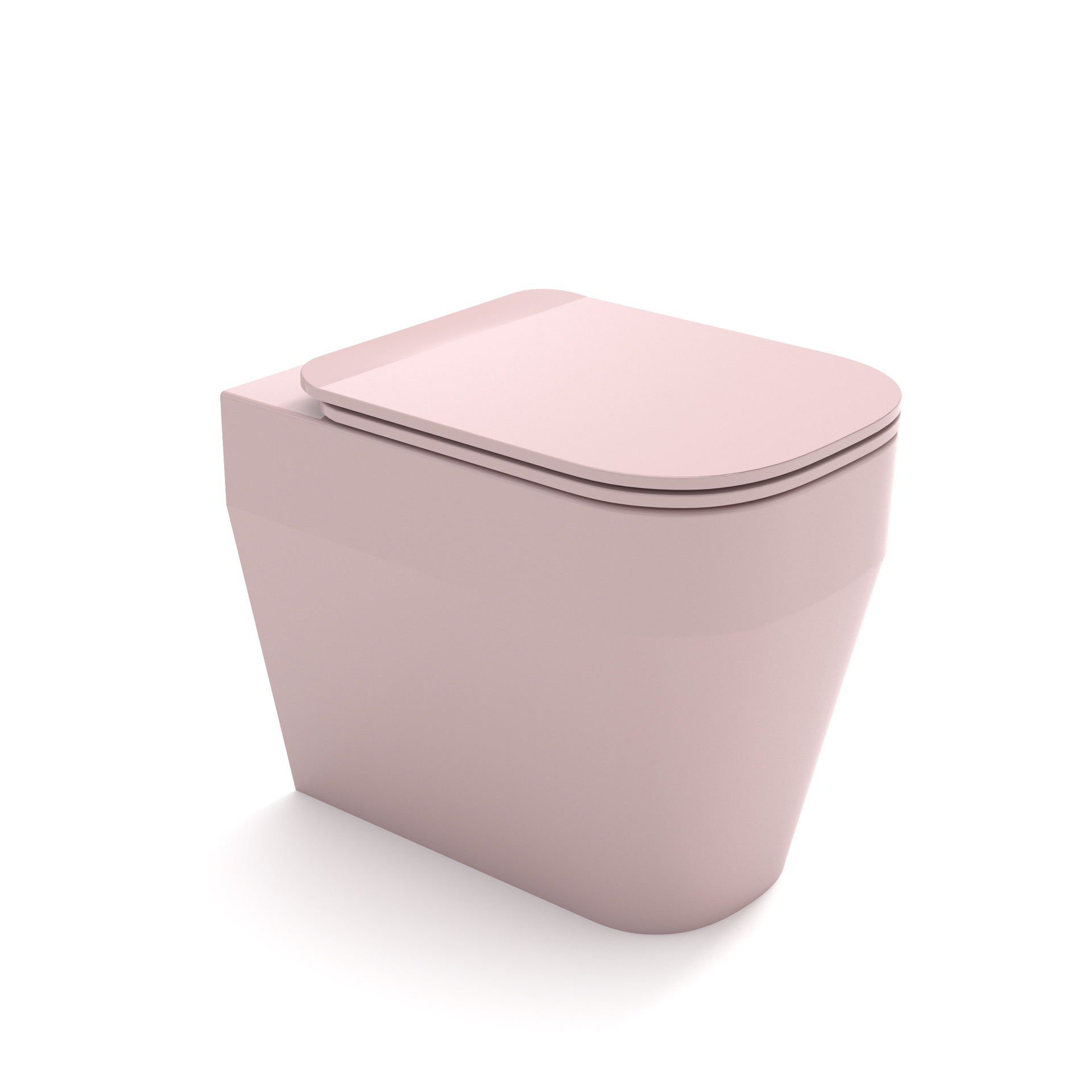 WC moderno rosa con coperchio chiuso, mostrato in una vista in stile studio.