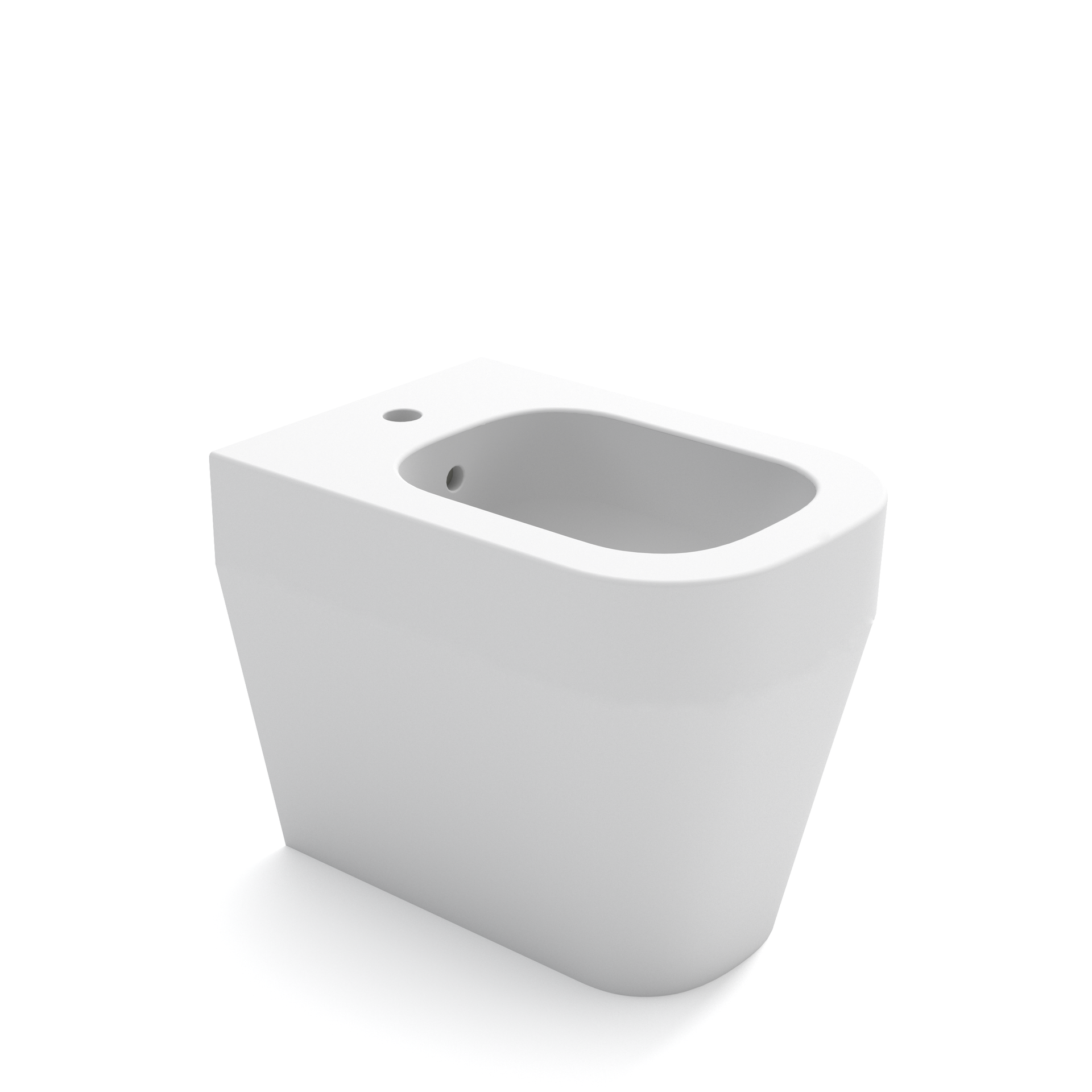 Bidet in ceramica bianca con vasca arrotondata su sfondo liscio